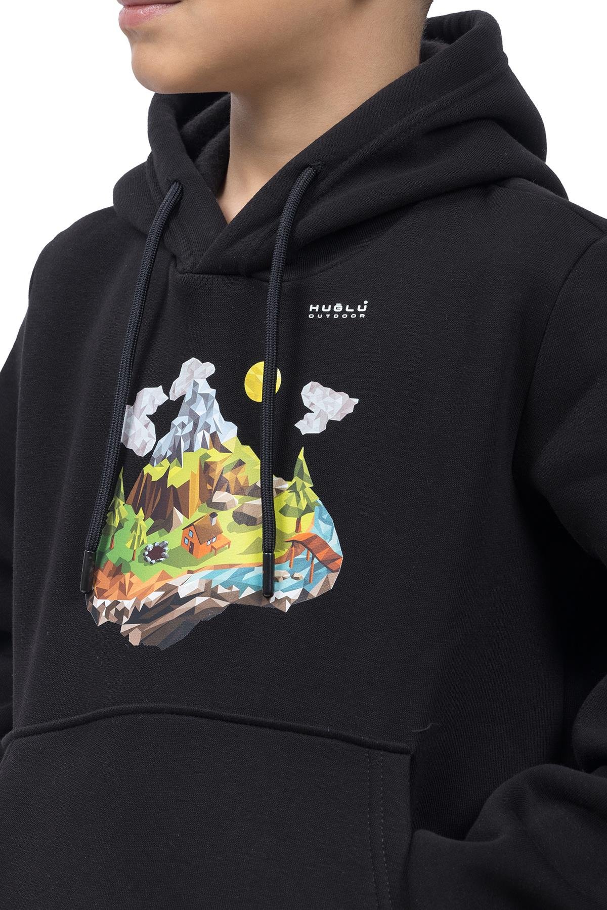 hugluoutdoorSiyah Çocuk Kapüşonlu Sweatshirt