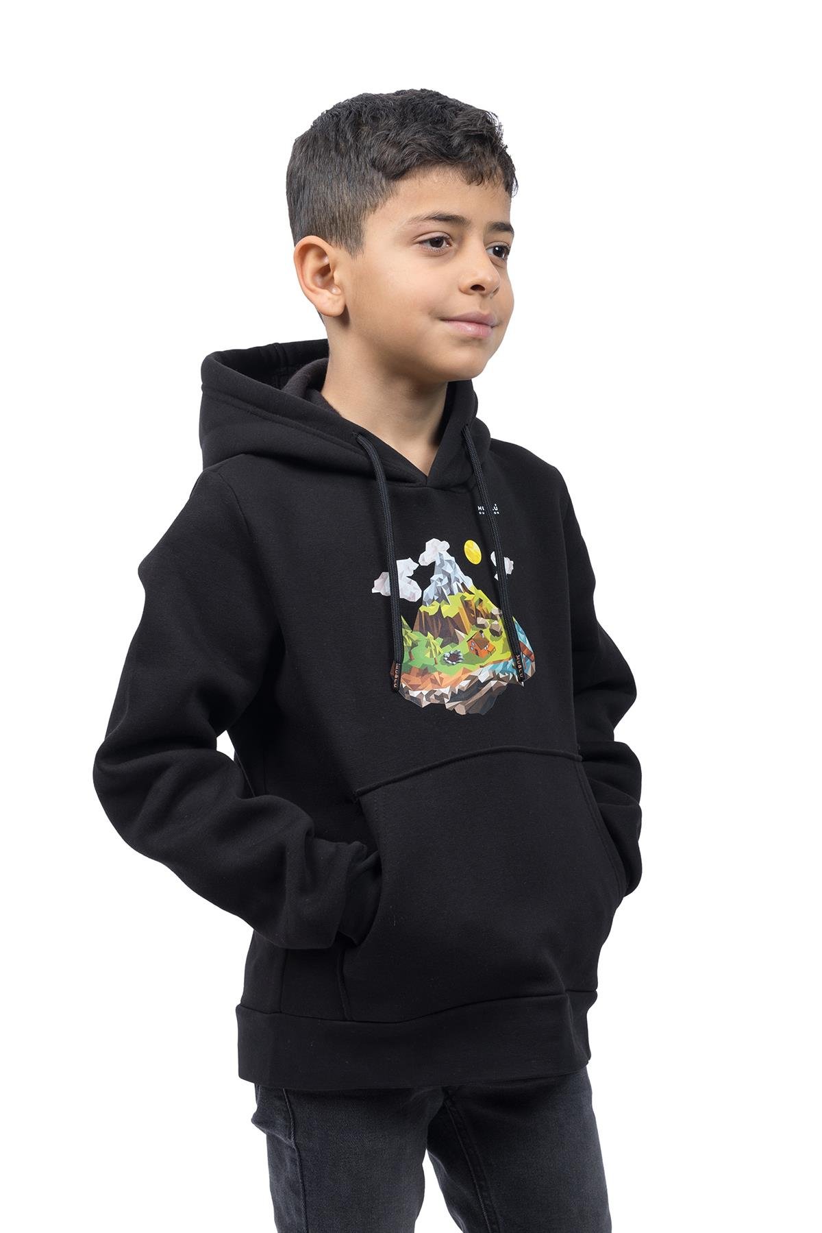 hugluoutdoorSiyah Çocuk Kapüşonlu Sweatshirt