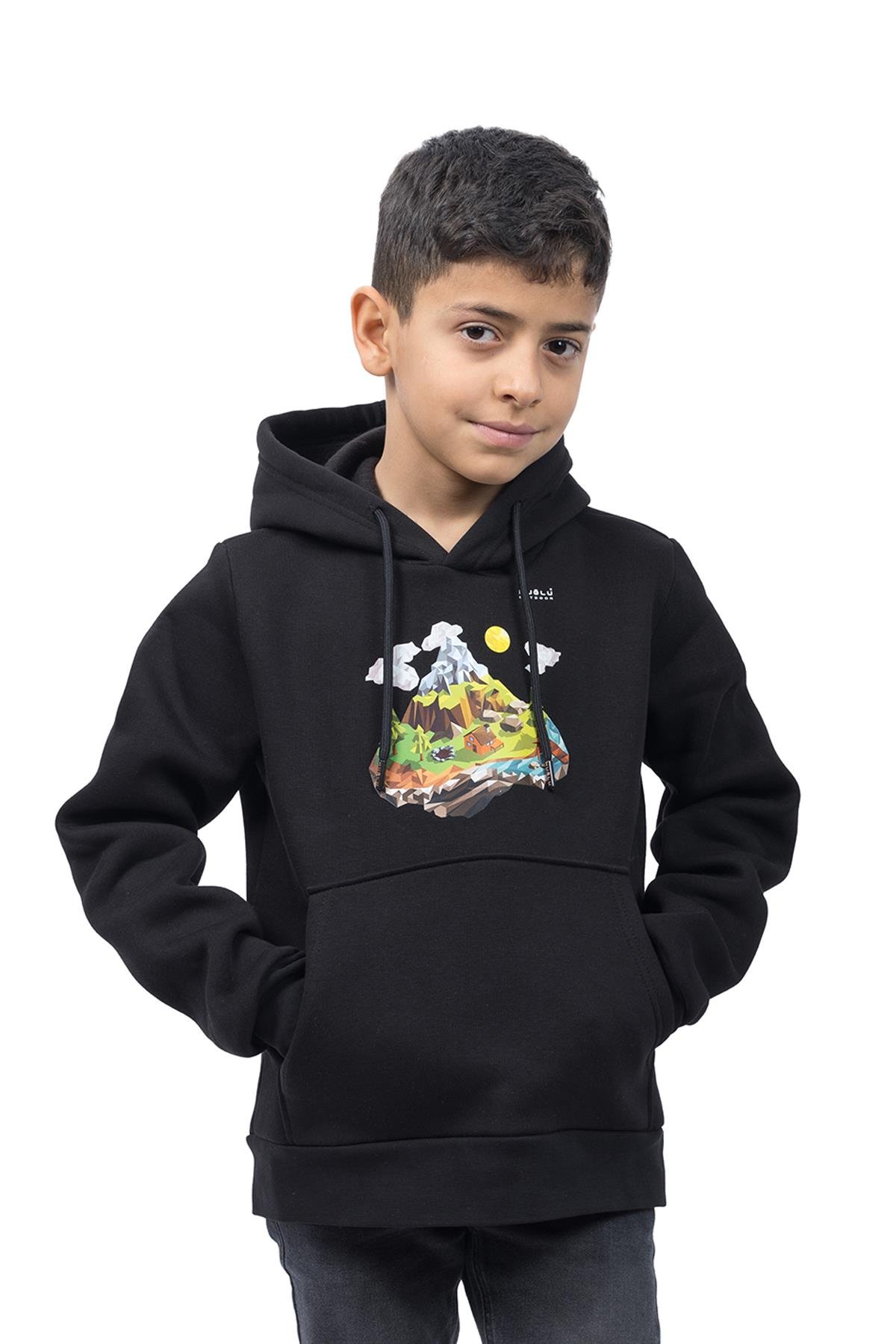 hugluoutdoorSiyah Çocuk Kapüşonlu Sweatshirt