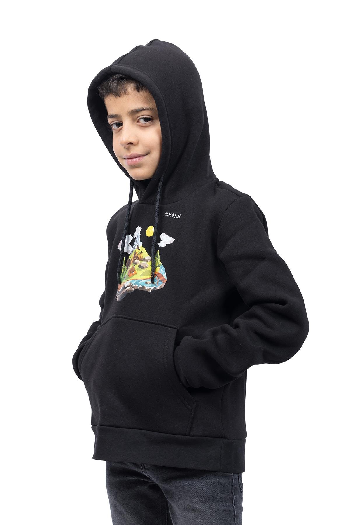 hugluoutdoorSiyah Çocuk Kapüşonlu Sweatshirt