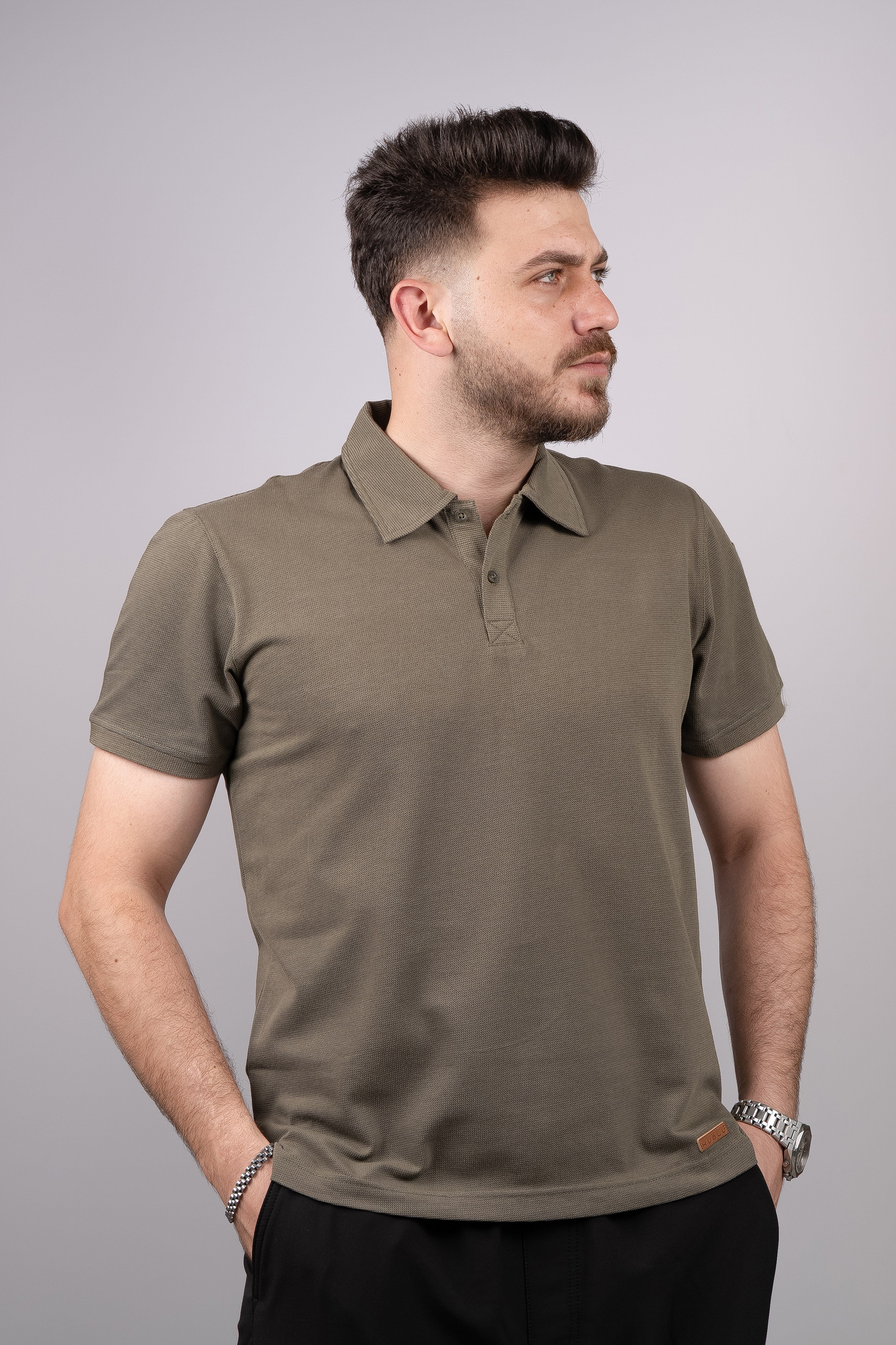 Huğlu Outdoor Polo Yaka Sırtı ve Koltuk Altı Fileli Haki T-Shirt