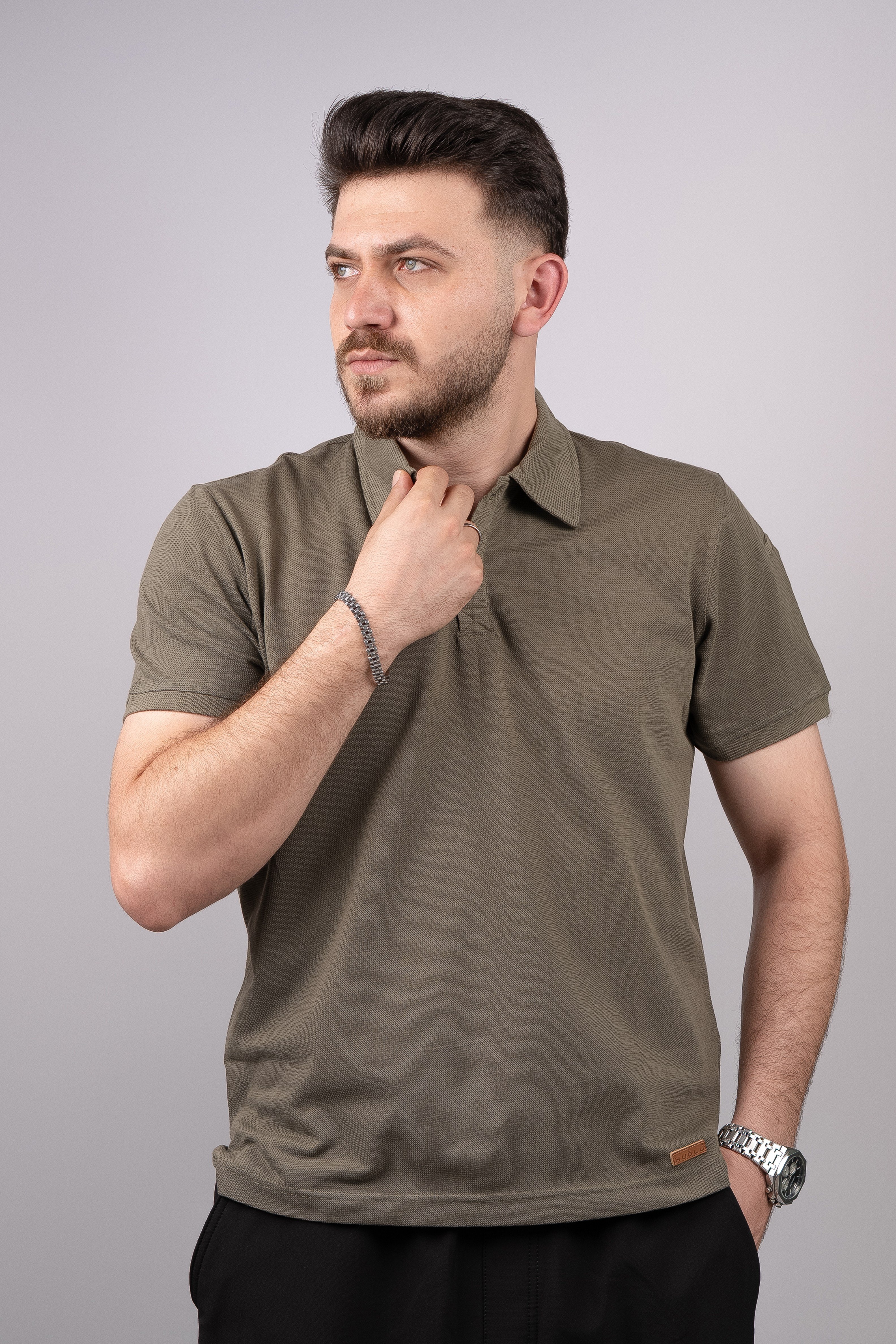 Huğlu Outdoor Polo Yaka Sırtı ve Koltuk Altı Fileli Haki T-Shirt