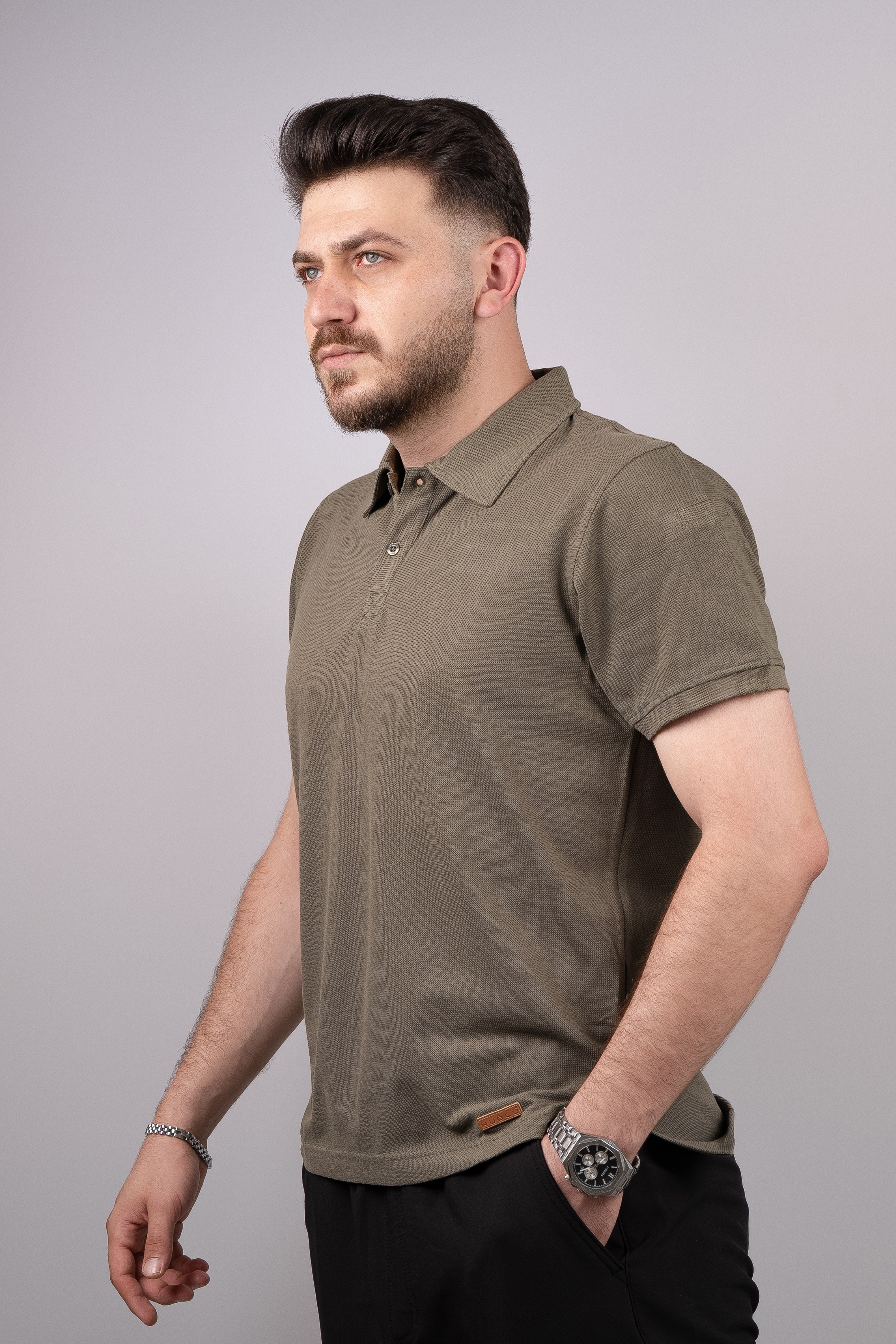 Huğlu Outdoor Polo Yaka Sırtı ve Koltuk Altı Fileli Haki T-Shirt
