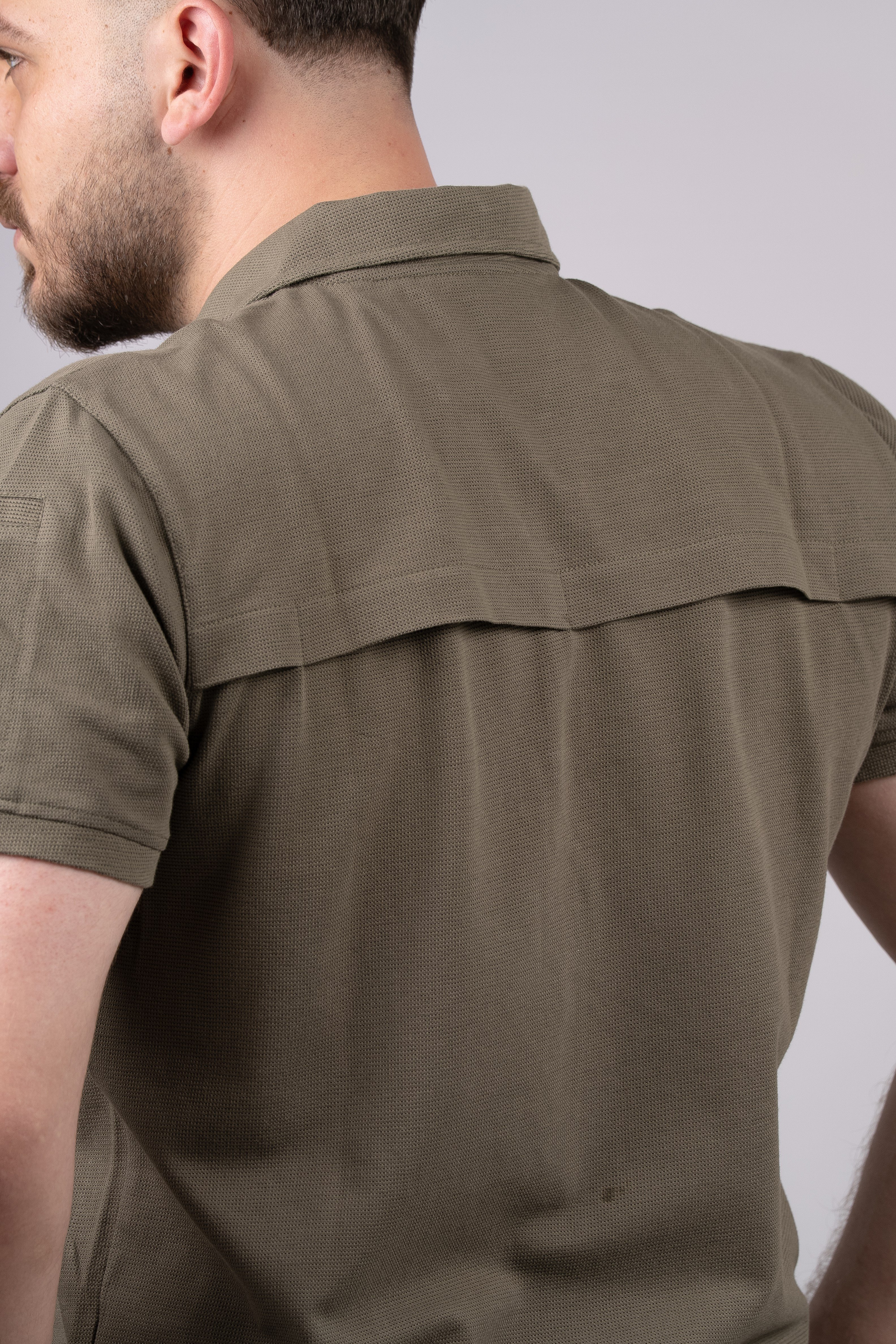 Huğlu Outdoor Polo Yaka Sırtı ve Koltuk Altı Fileli Haki T-Shirt