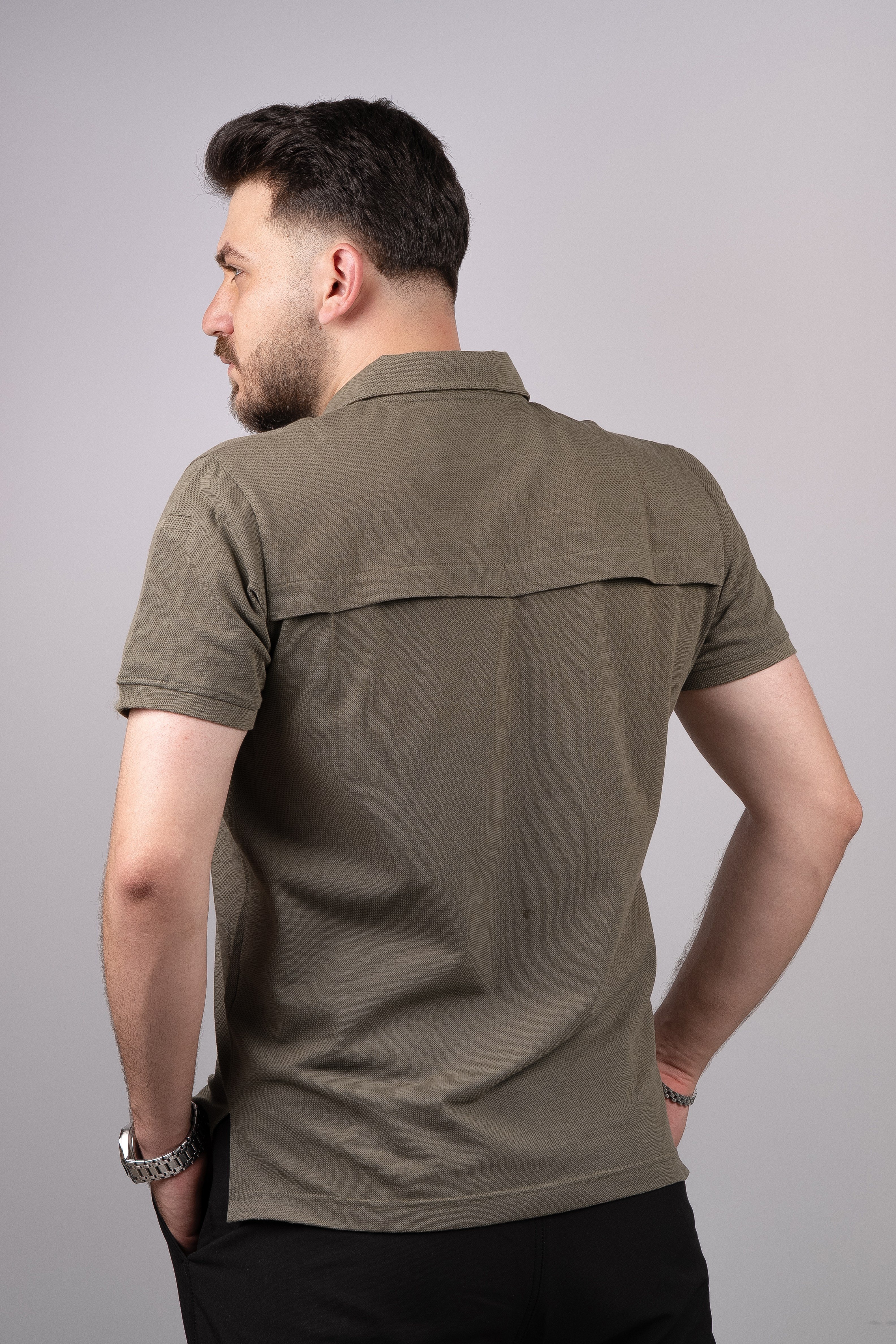 Huğlu Outdoor Polo Yaka Sırtı ve Koltuk Altı Fileli Haki T-Shirt