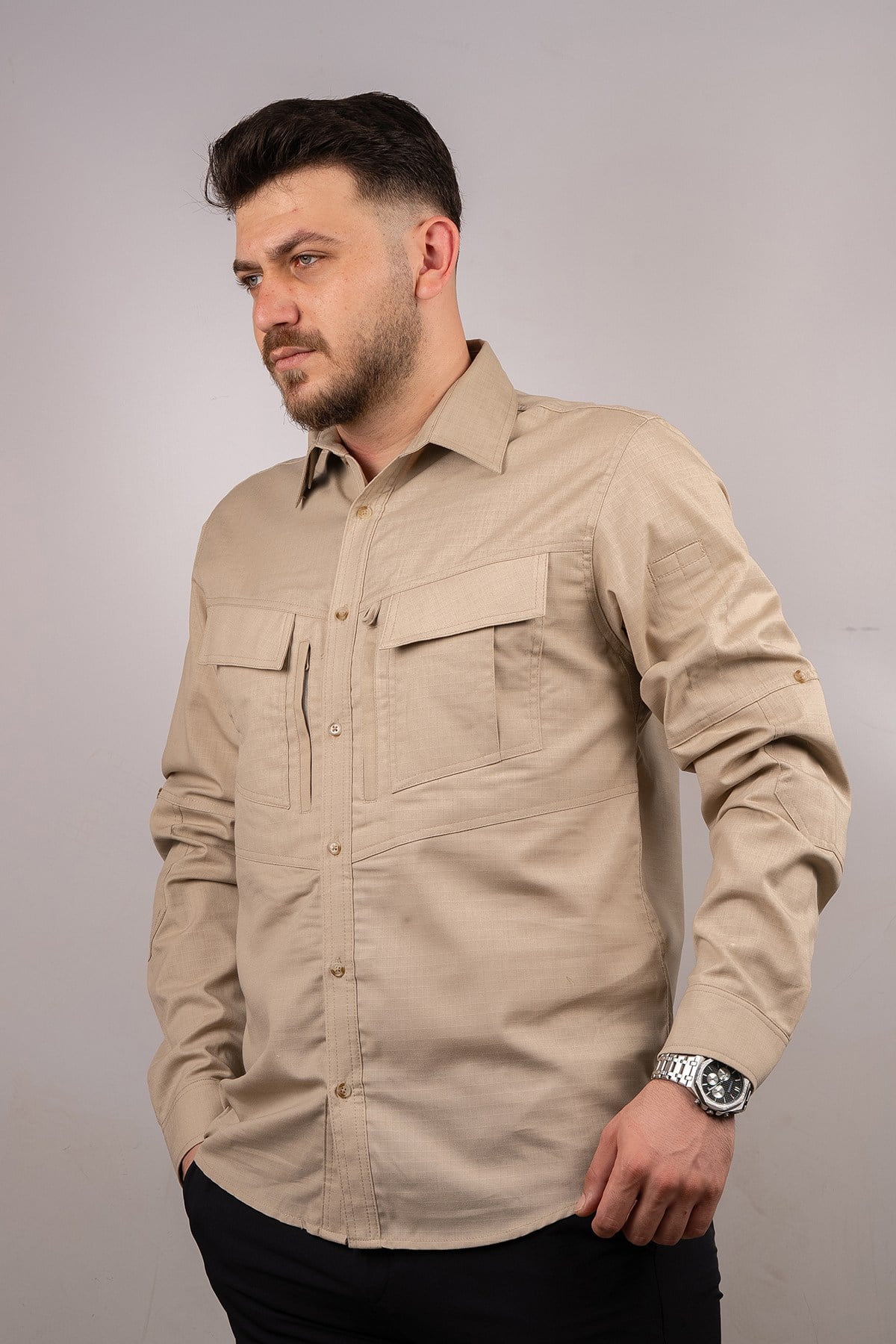 Huğlu Outdoor Krem Taktik Gömlek 