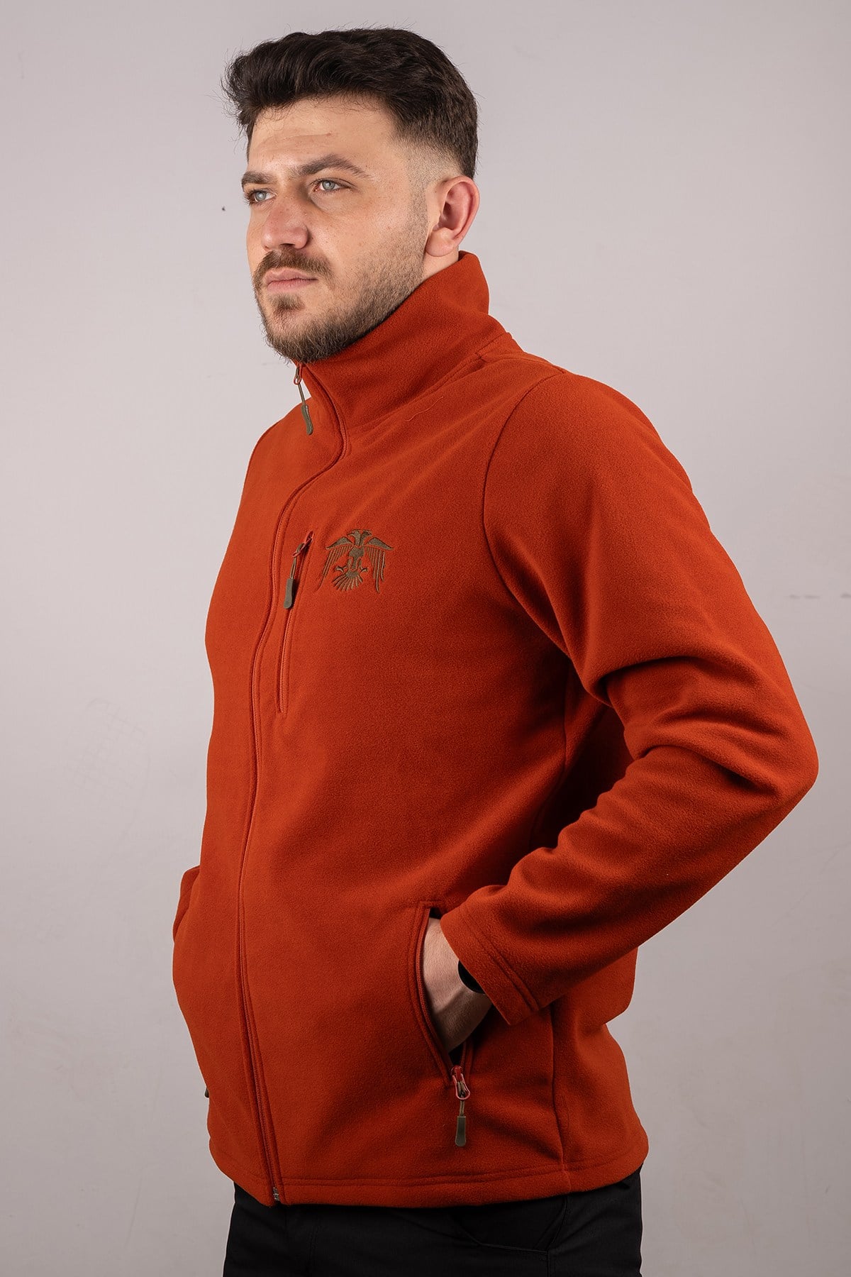 Huğlu Outdoor Kartal Figürlü Kiremit Renk Polar Hırka
