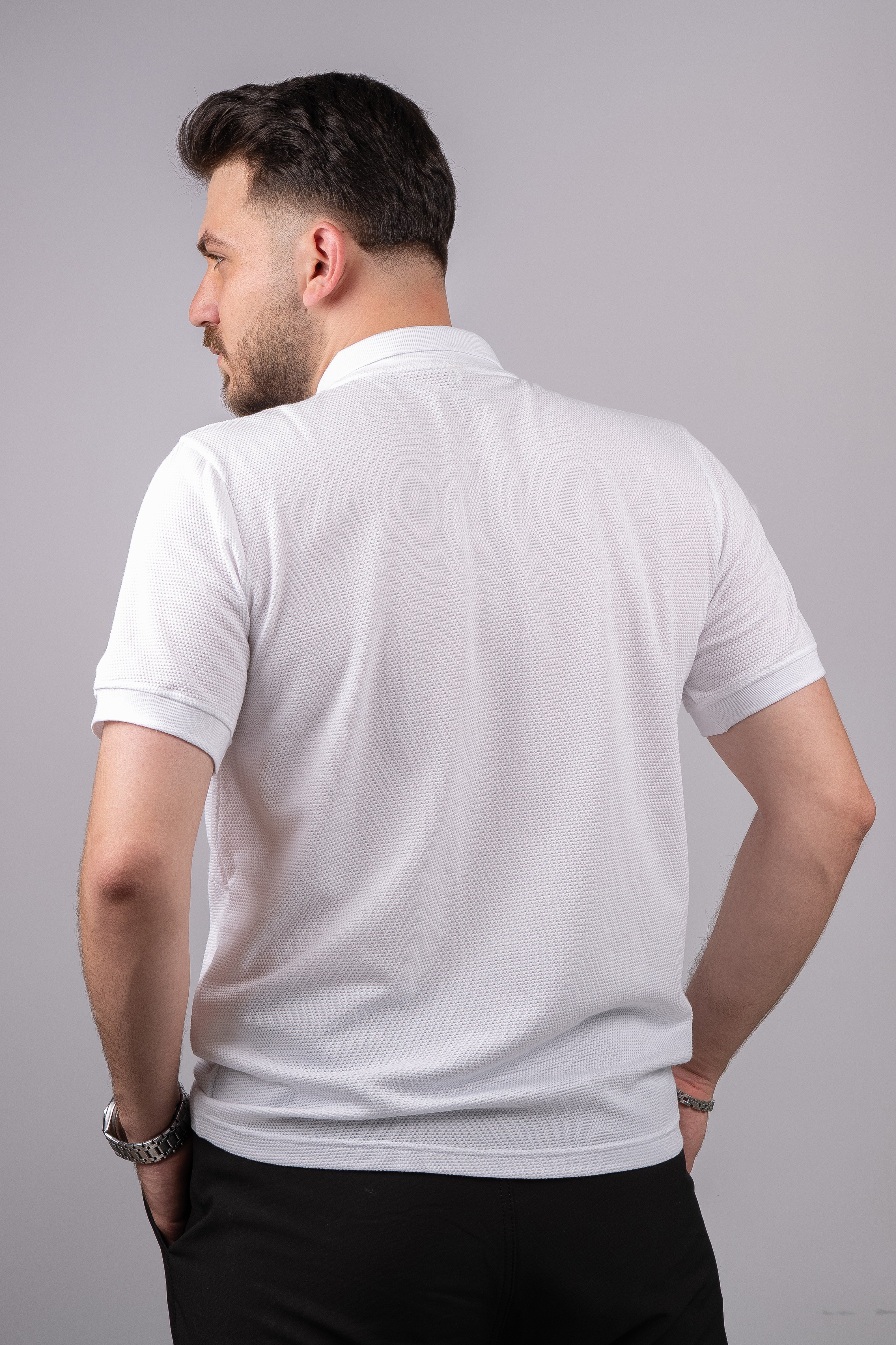 Huğlu Outdoor Beyaz Petek Desen Polo Yaka T-Shirt 