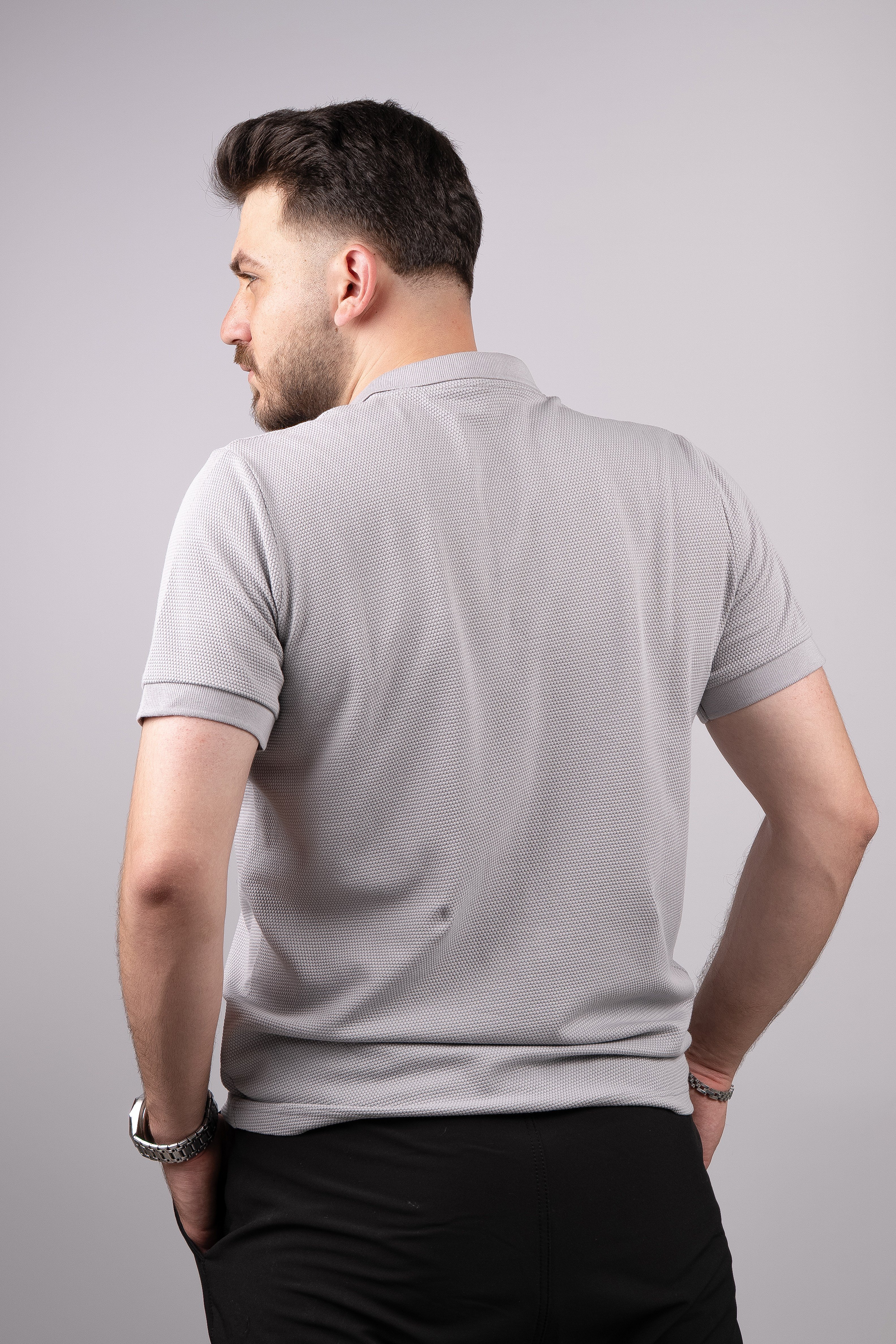 Huğlu Outdoor Açık Gri Petek Desen Polo Yaka T-Shirt 