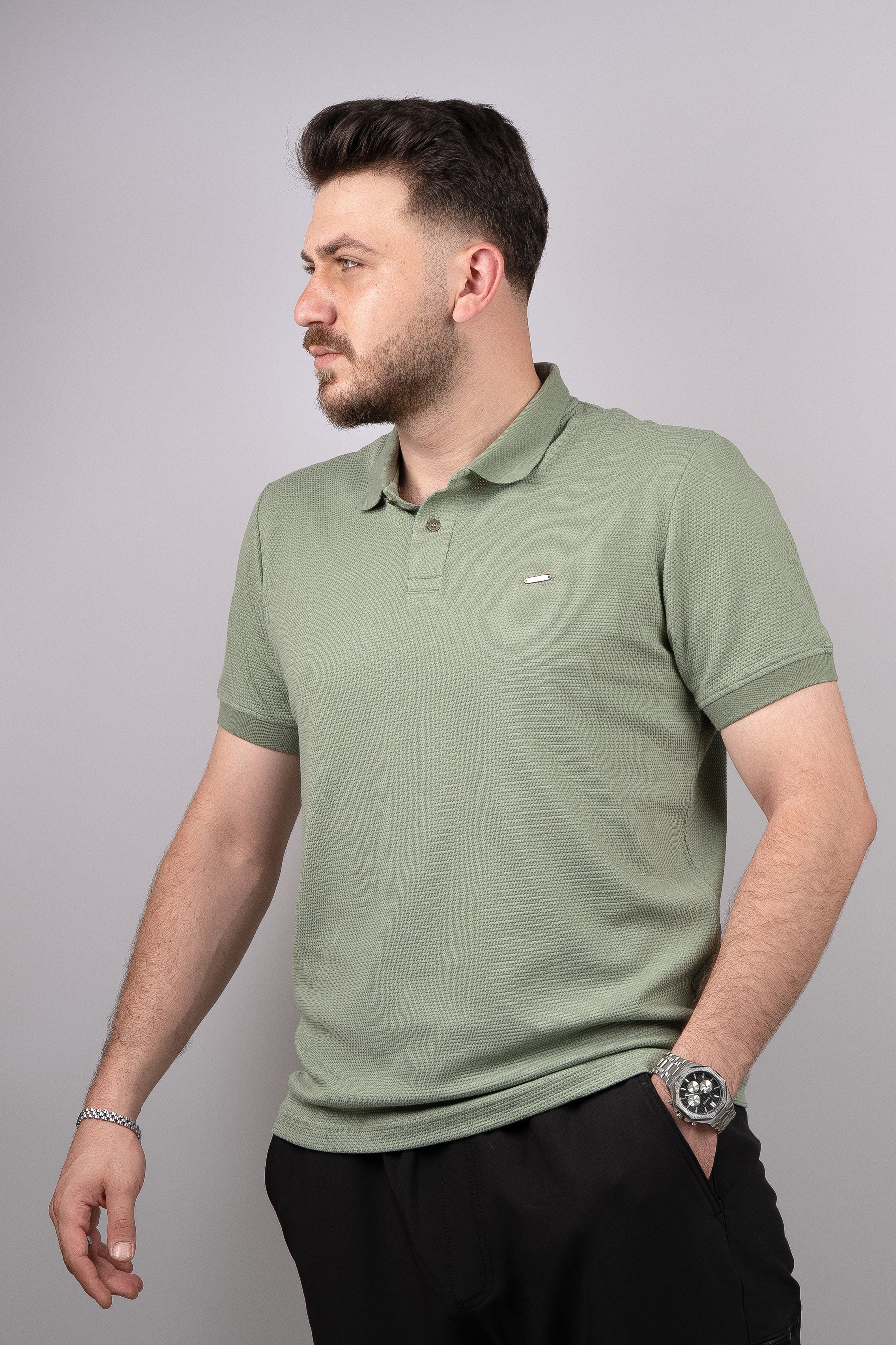 Huğlu Outdoor Çağla Yeşili Petek Desen Polo Yaka T-Shirt 