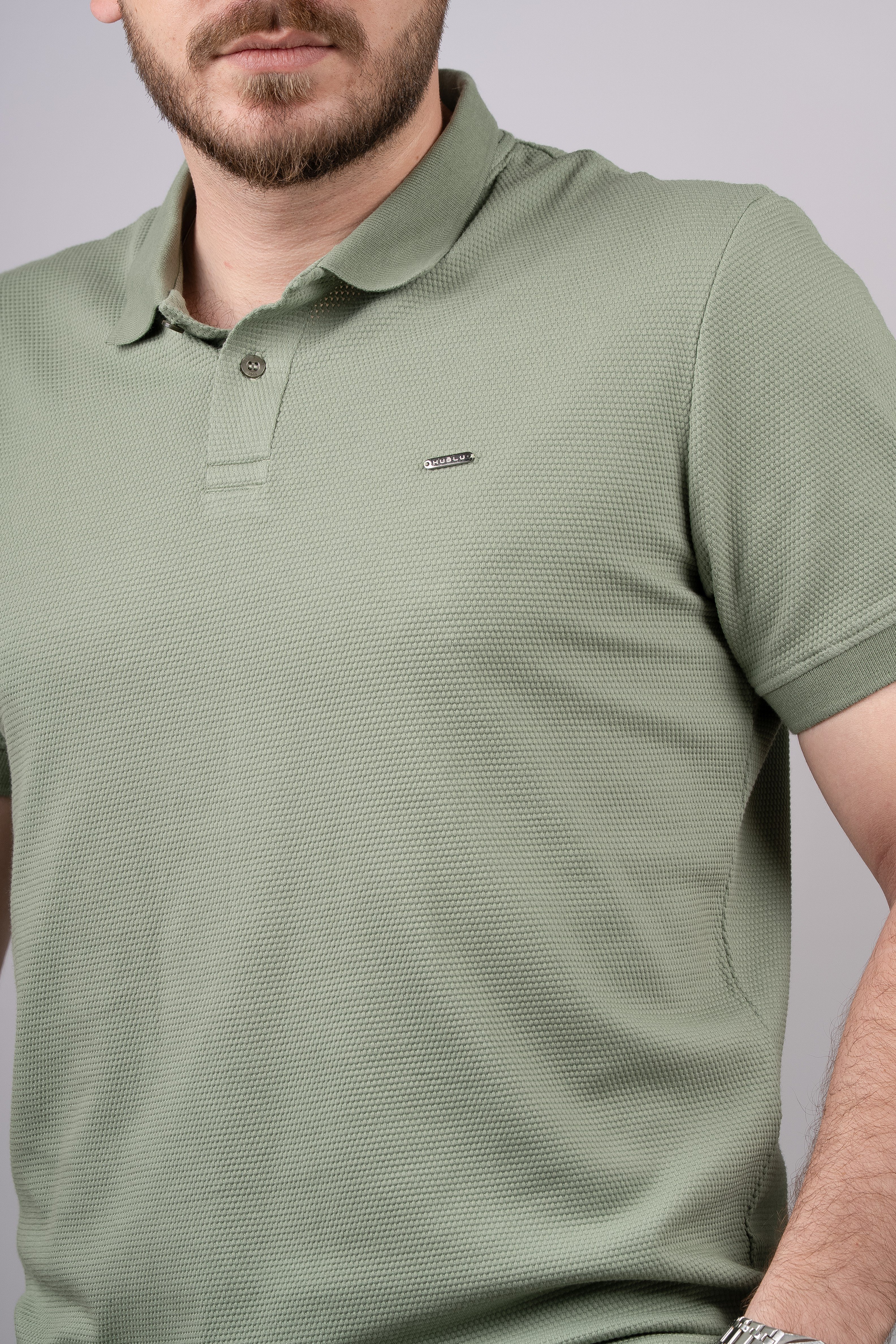 Huğlu Outdoor Çağla Yeşili Petek Desen Polo Yaka T-Shirt 