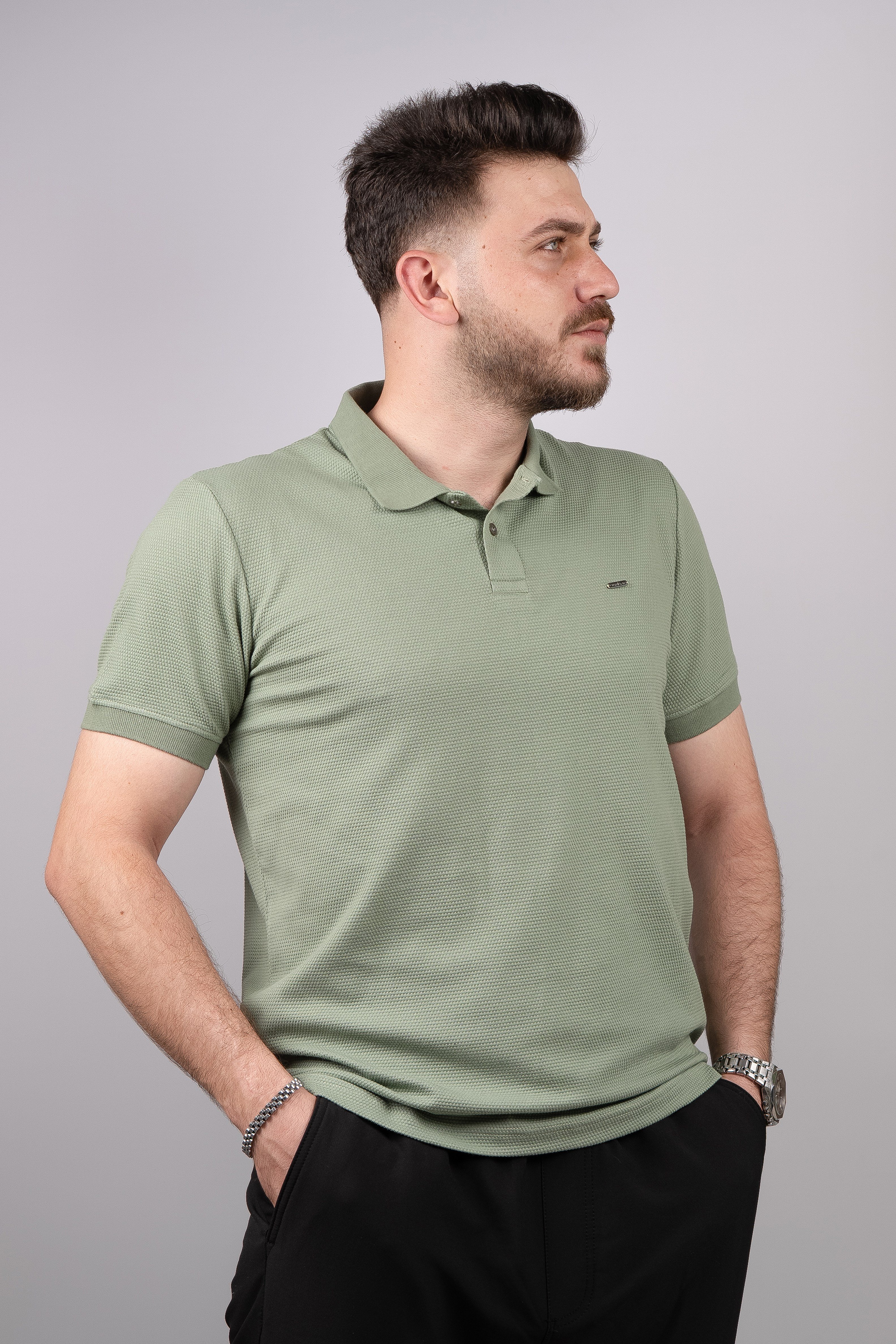 Huğlu Outdoor Çağla Yeşili Petek Desen Polo Yaka T-Shirt 