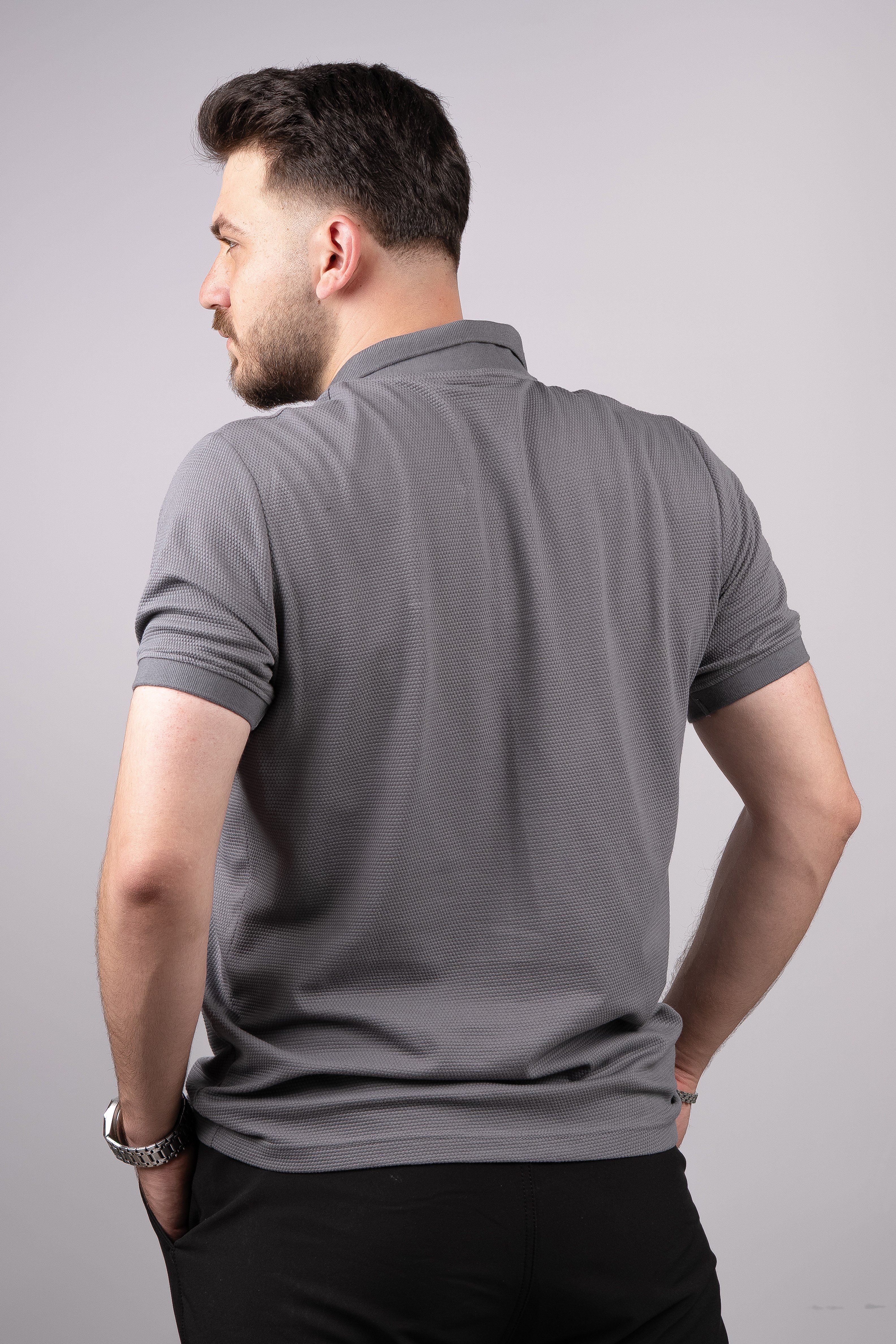 Huğlu Outdoor Koyu Gri Petek Desen Polo Yaka T-Shirt 
