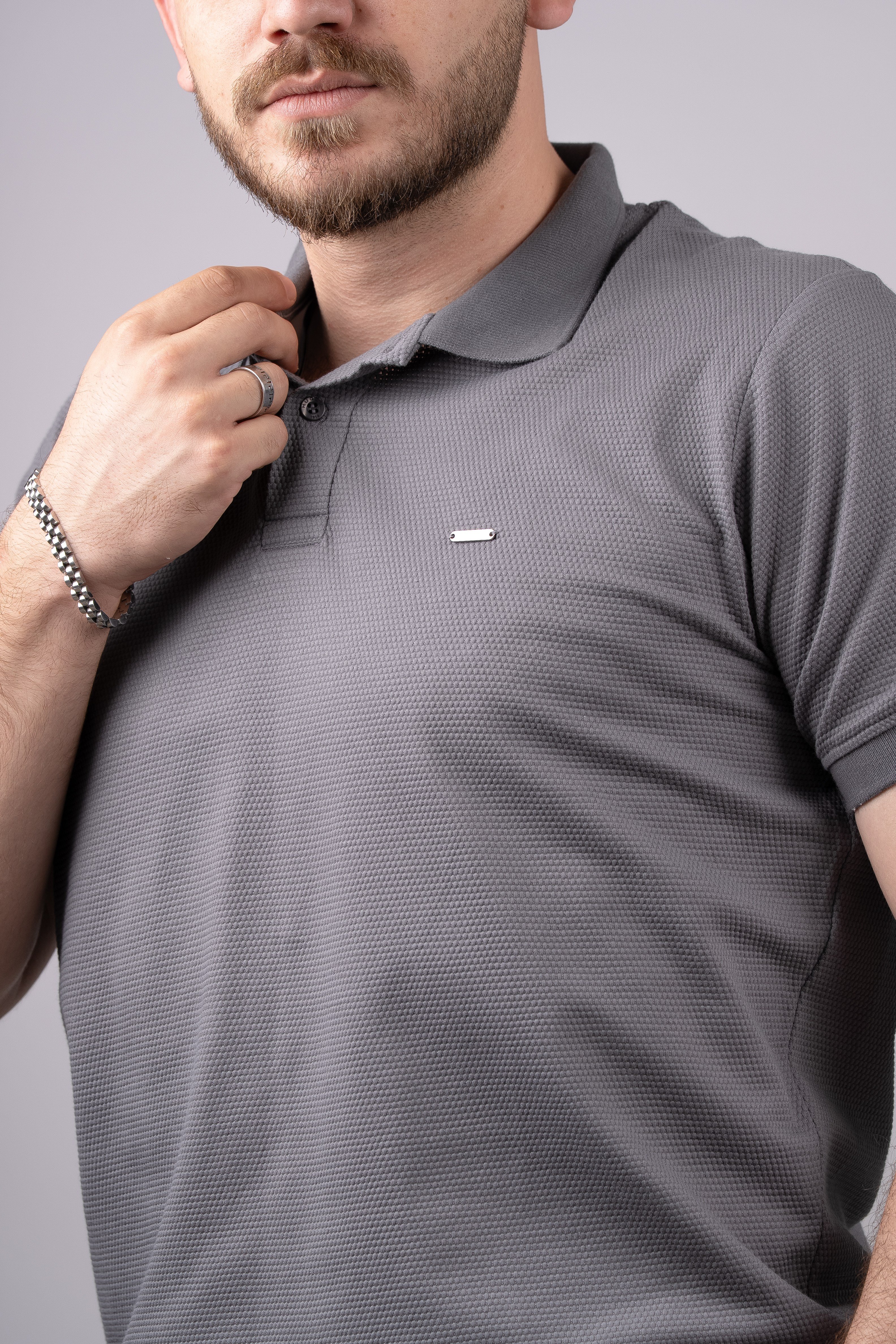 Huğlu Outdoor Koyu Gri Petek Desen Polo Yaka T-Shirt 