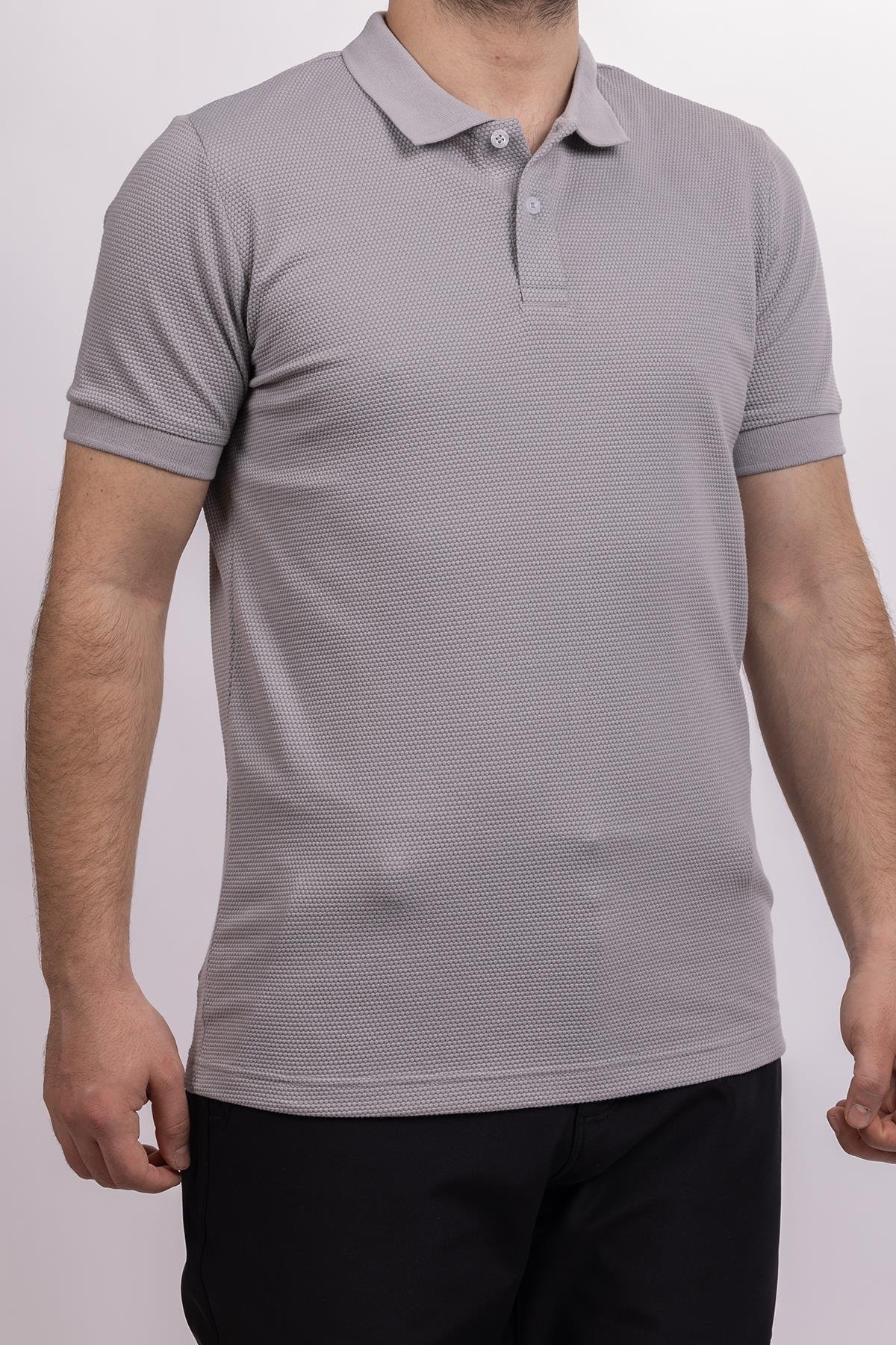 hugluoutdoorAçık Gri Petek Desen Polo Yaka T-Shirt 