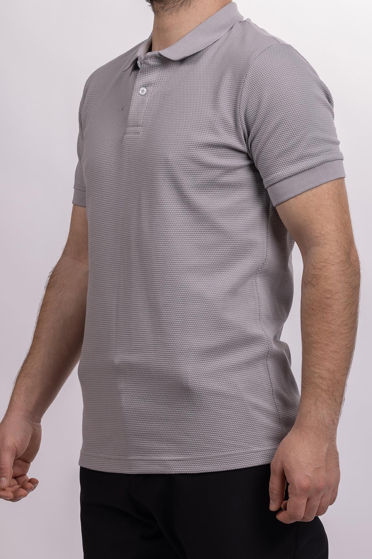 hugluoutdoorAçık Gri Petek Desen Polo Yaka T-Shirt 