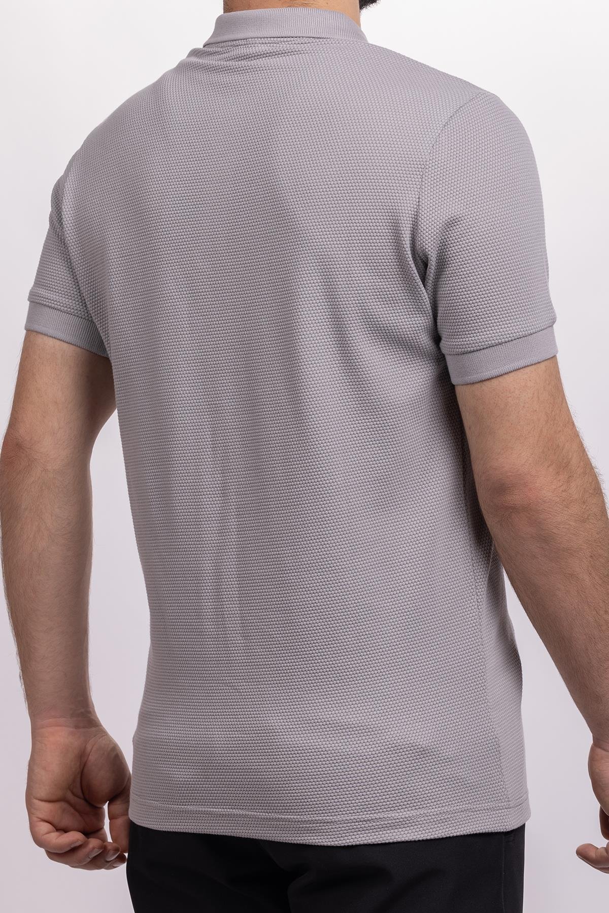 hugluoutdoorAçık Gri Petek Desen Polo Yaka T-Shirt 