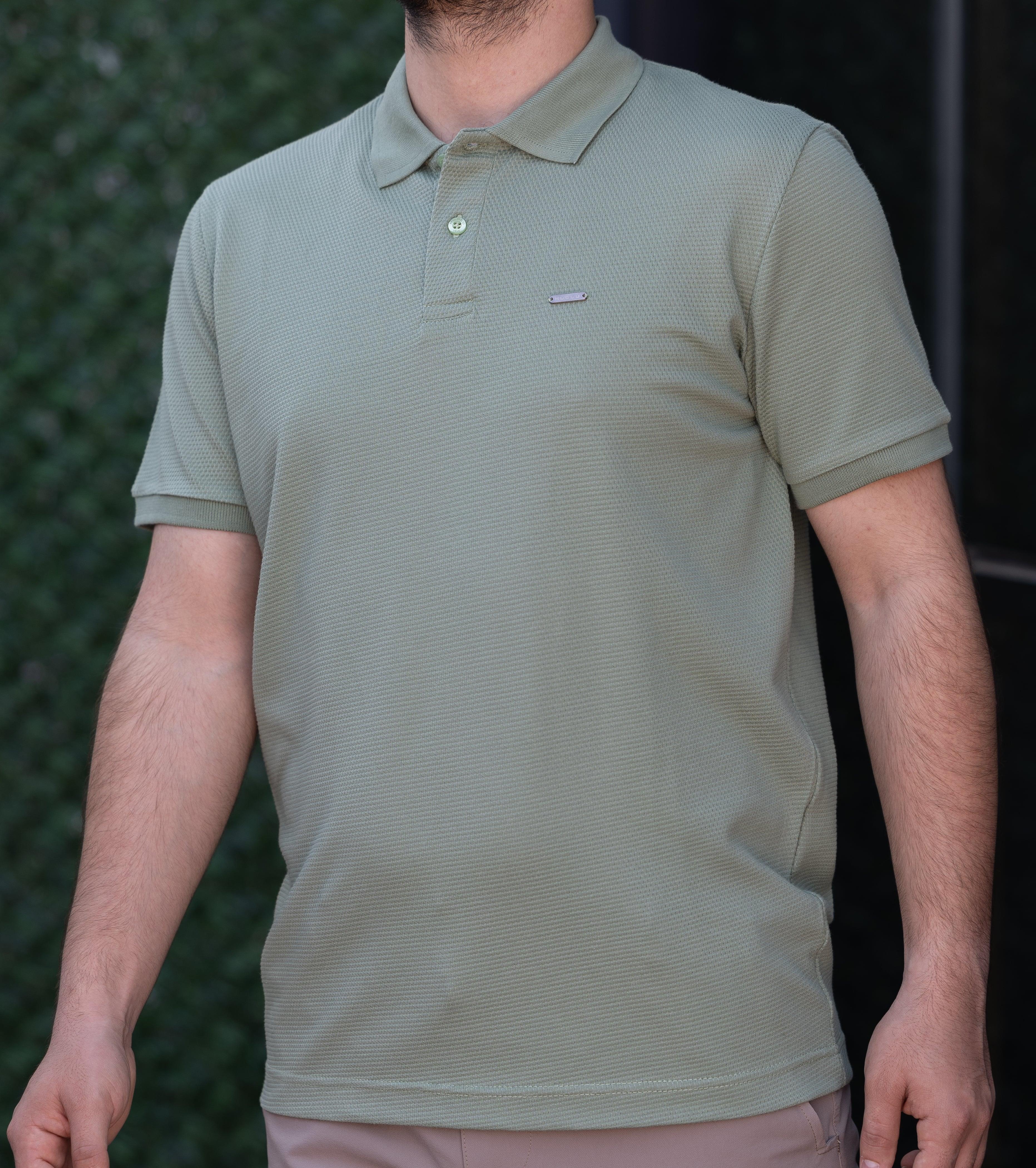 hugluoutdoorÇağla Yeşili Petek Desen Polo Yaka T-Shirt 