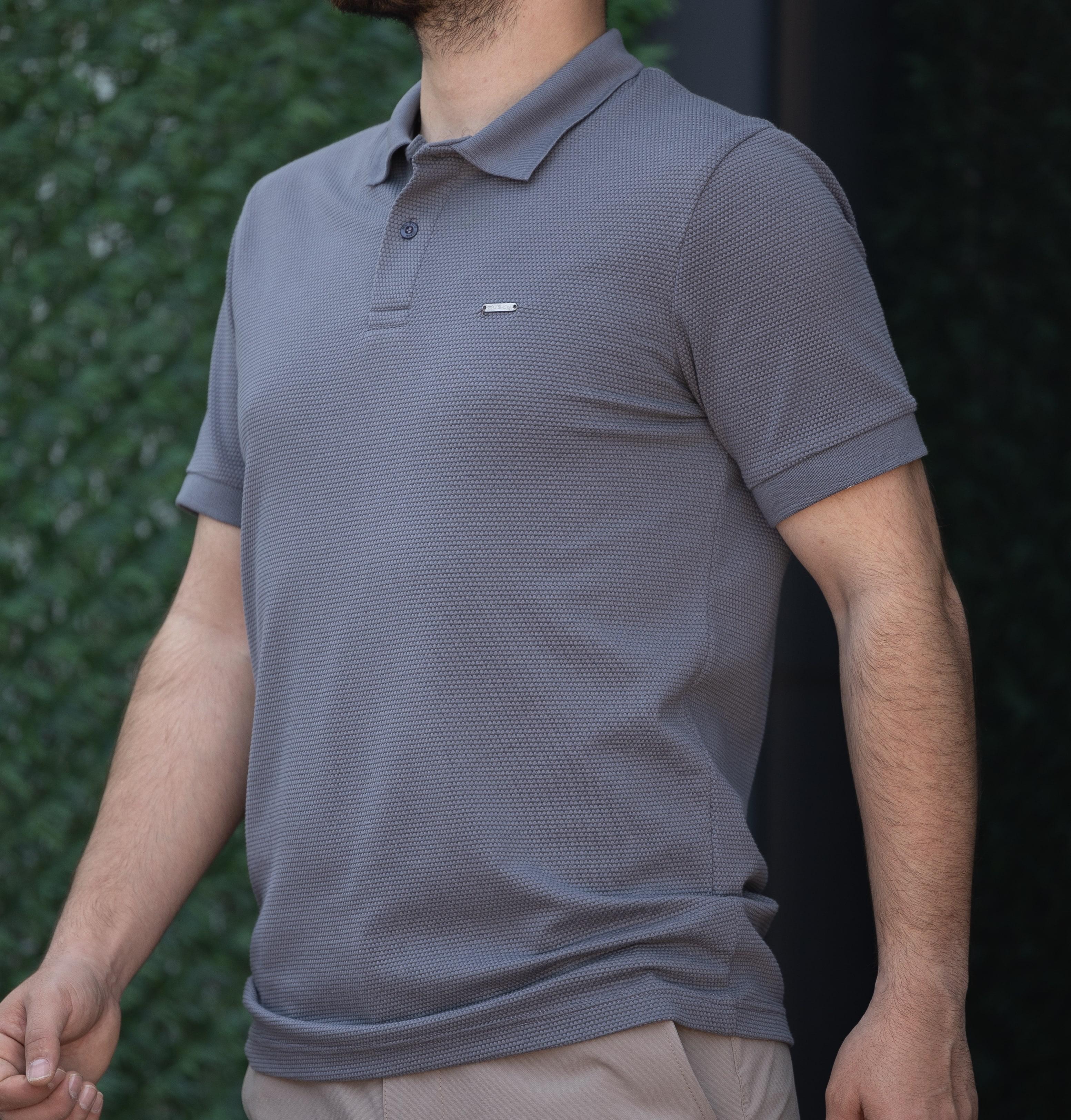 hugluoutdoorKoyu Gri Petek Desen Polo Yaka T-Shirt 
