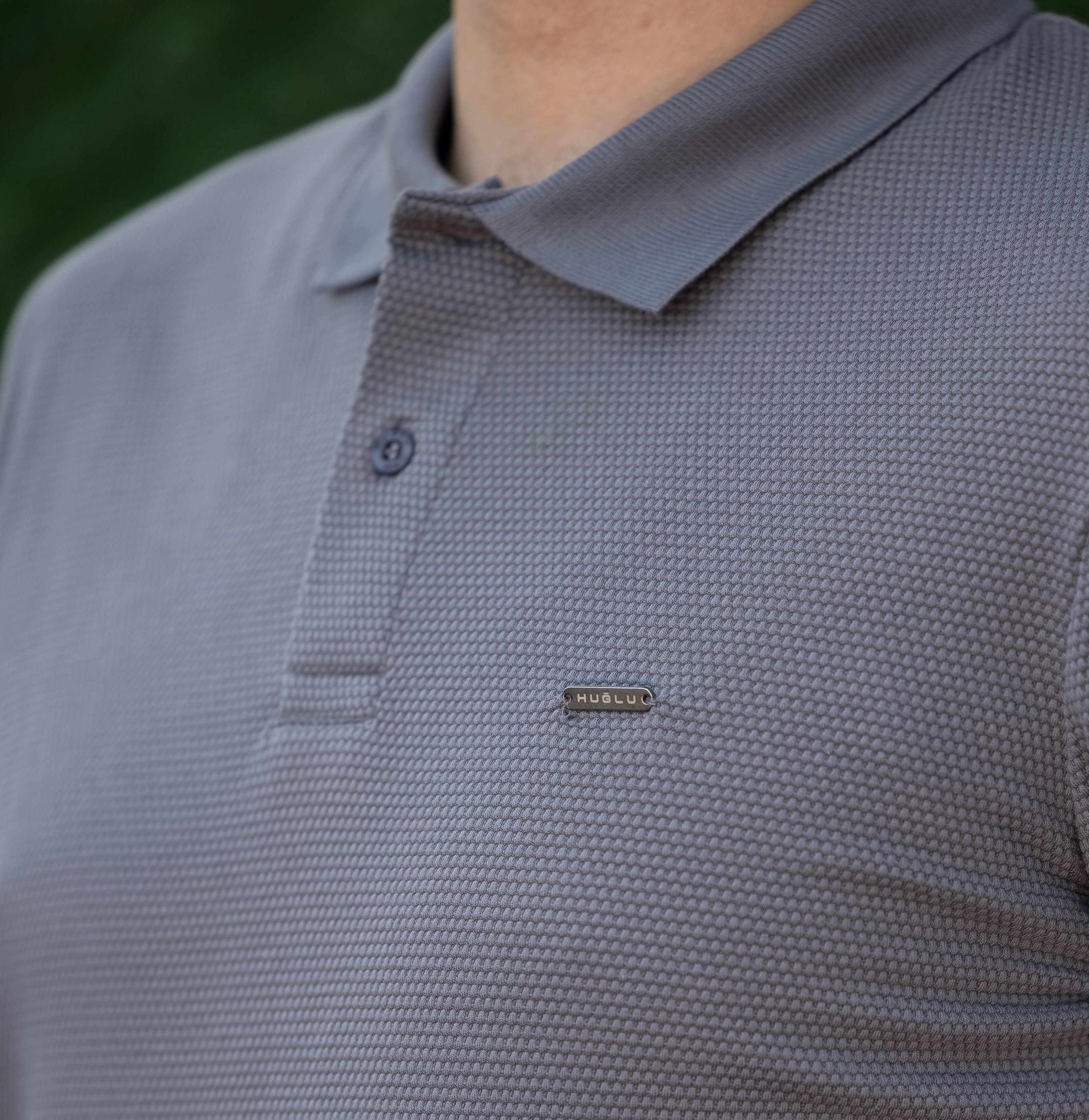 hugluoutdoorKoyu Gri Petek Desen Polo Yaka T-Shirt 