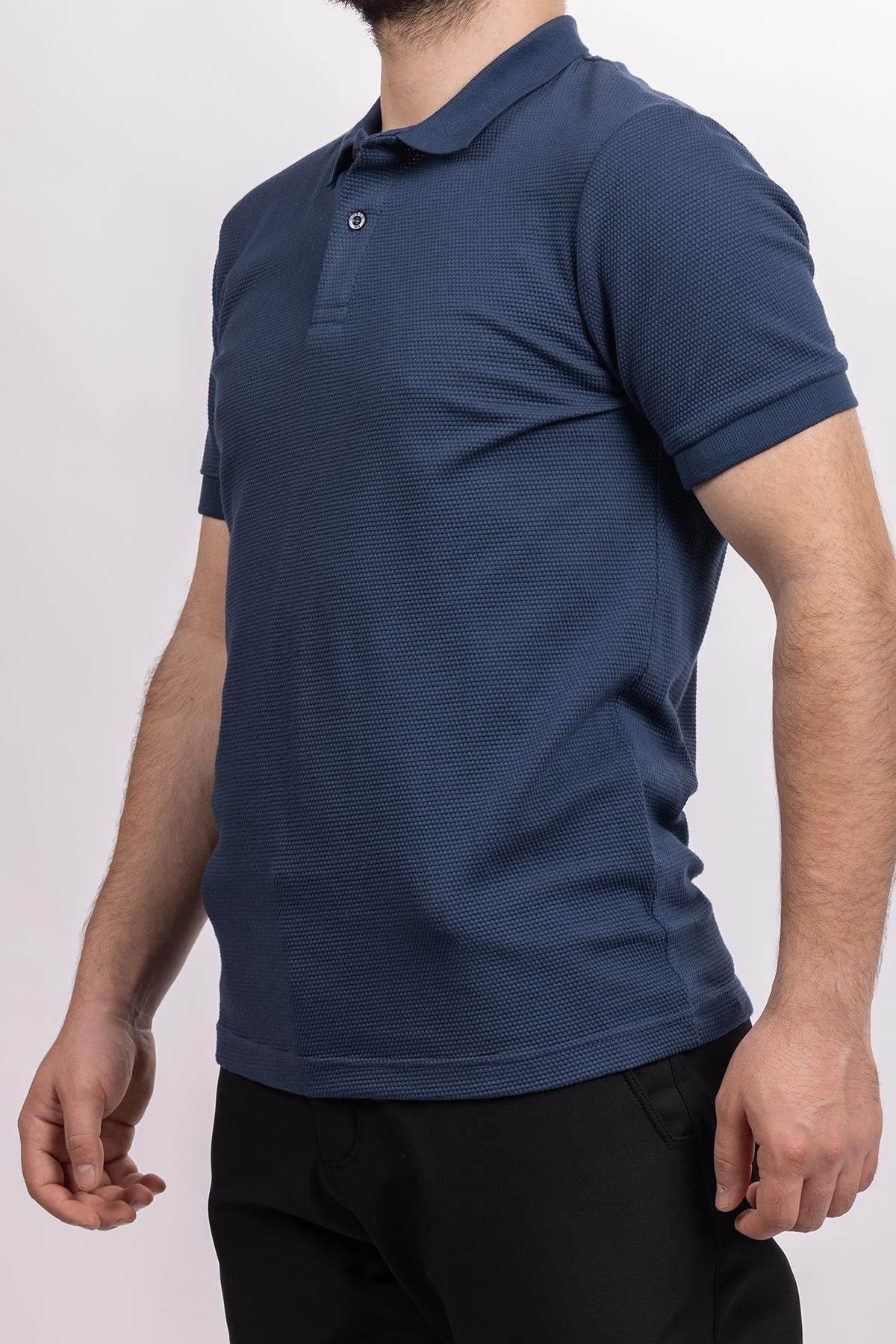 hugluoutdoorLacivert Petek Desen Polo Yaka T-Shirt 