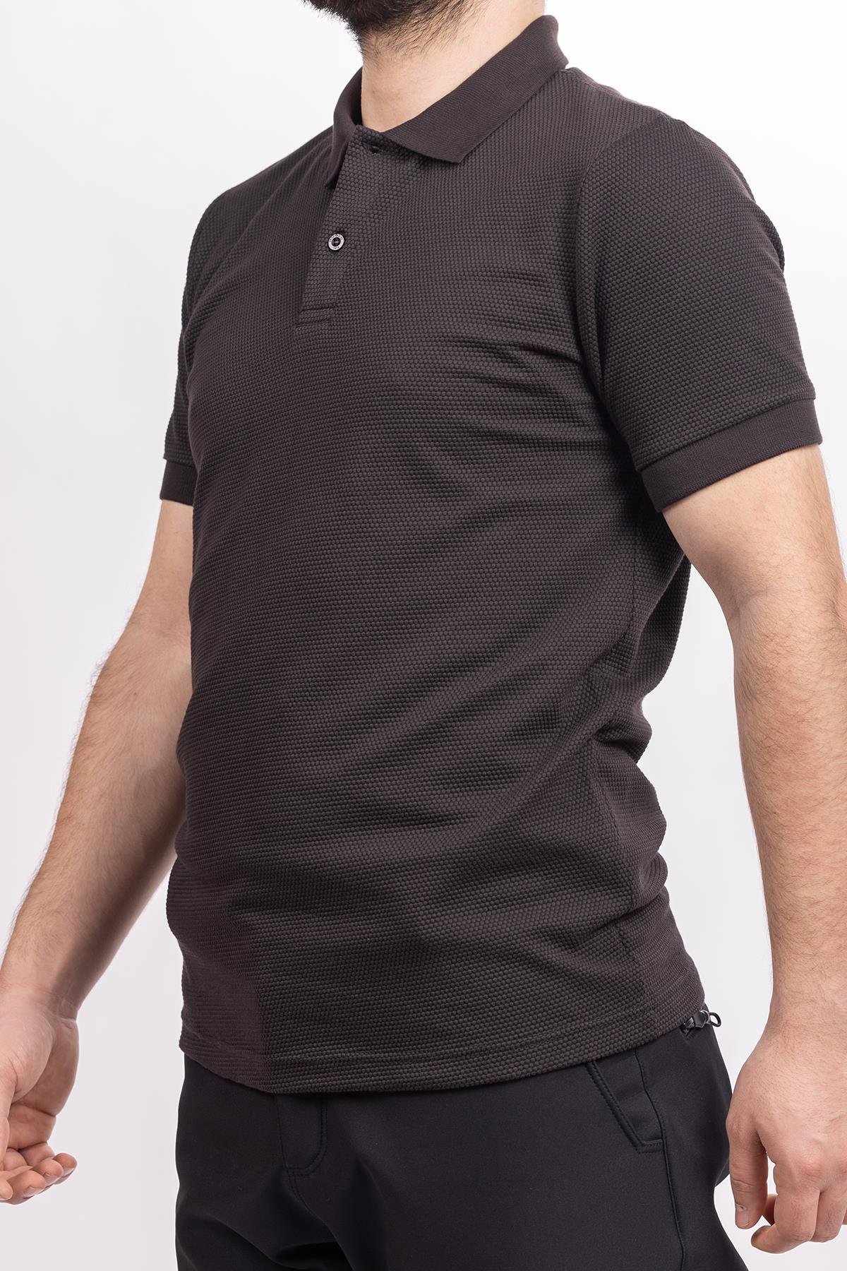 hugluoutdoorSiyah Petek Desen Polo Yaka T-Shirt 