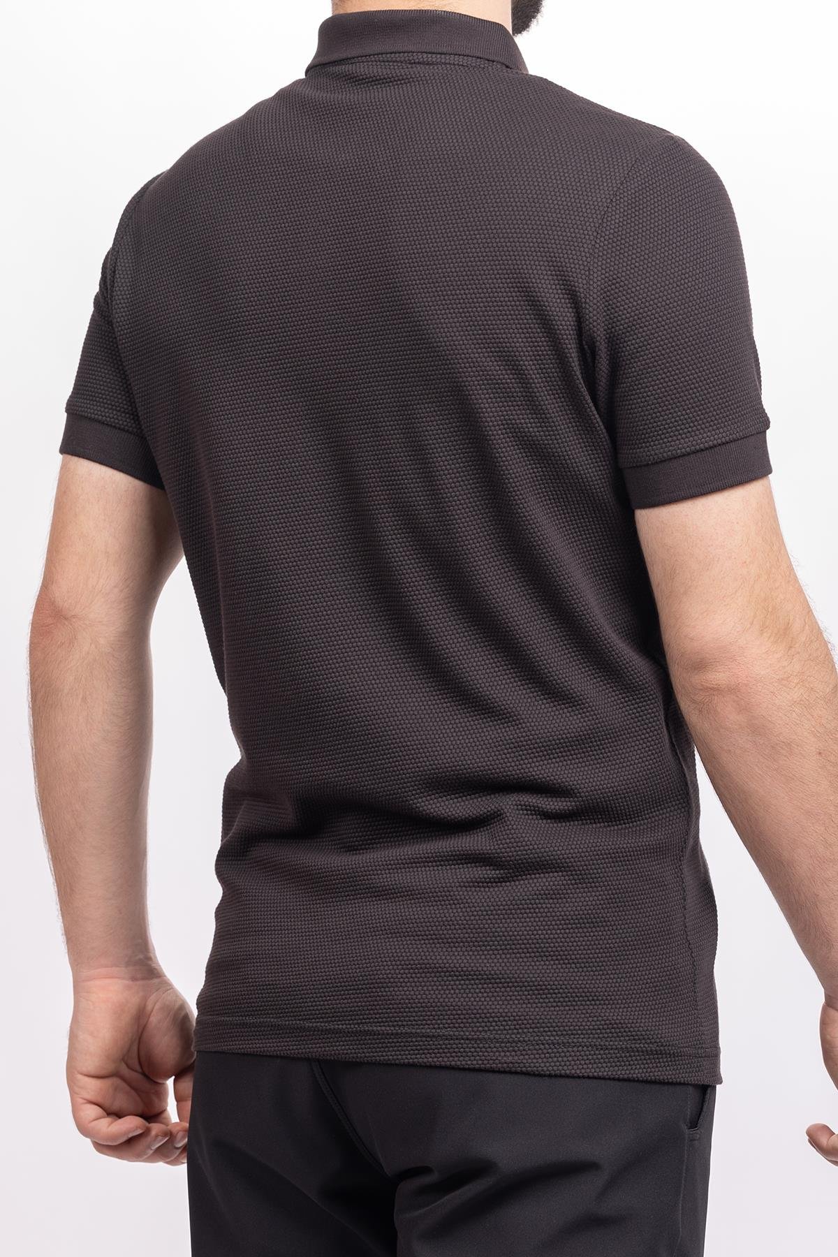 hugluoutdoorSiyah Petek Desen Polo Yaka T-Shirt 