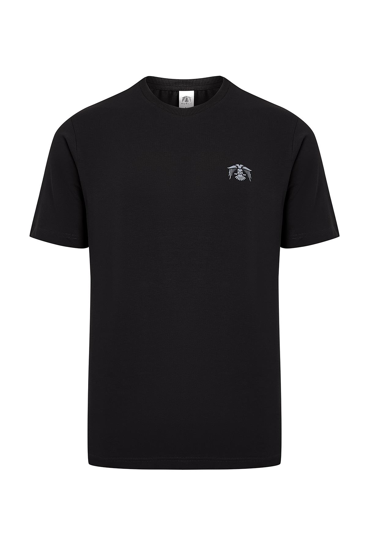 hugluoutdoorSiyah Basic T-Shirt Kartal Logo