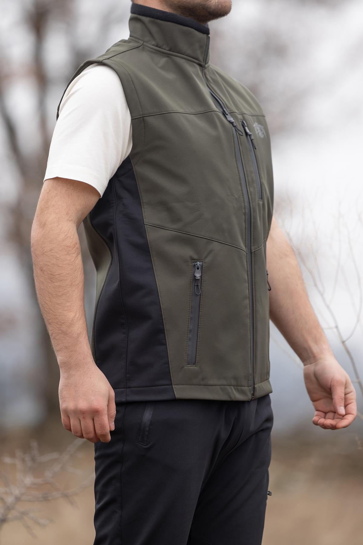 hugluoutdoorHaki Softshell Yelek Fermuarlı Cepli Mevsimlik