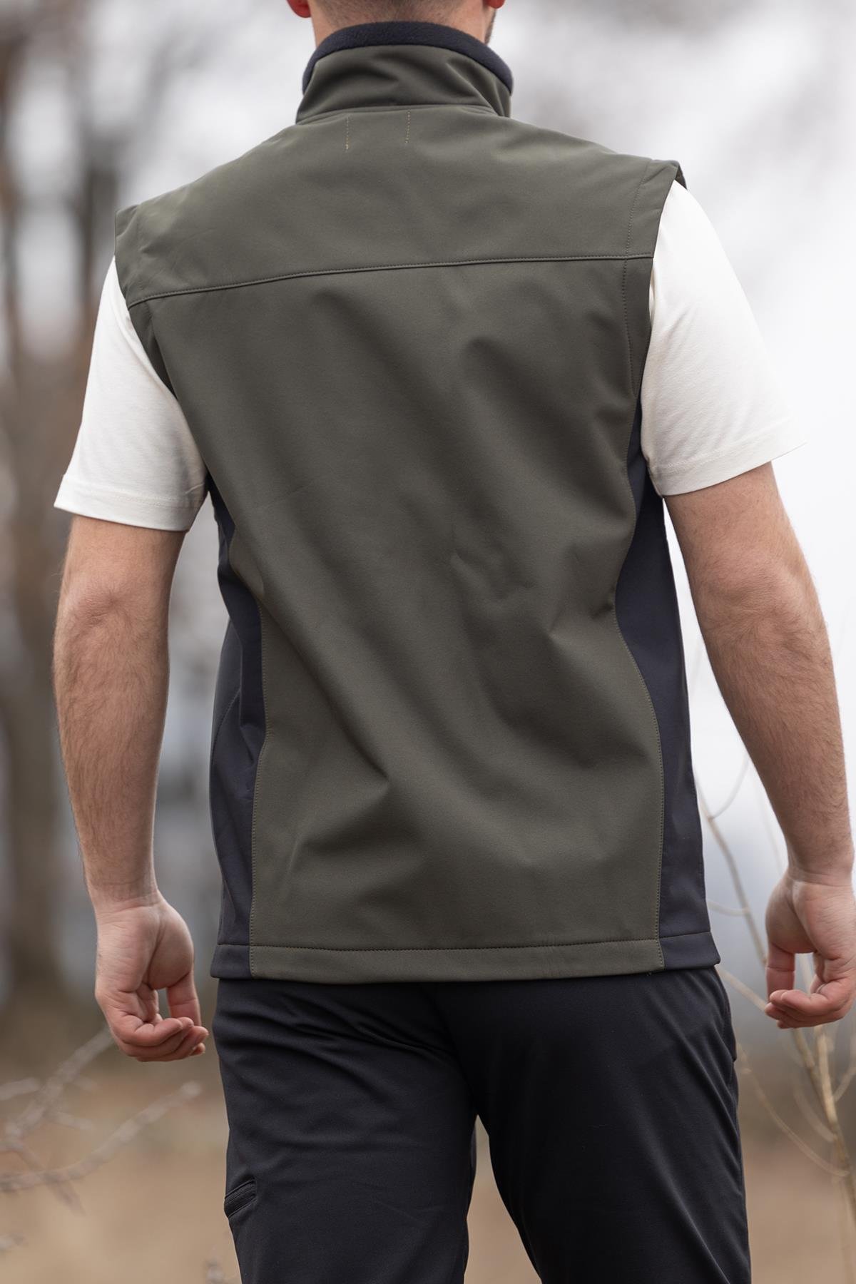 hugluoutdoorHaki Softshell Yelek Fermuarlı Cepli Mevsimlik