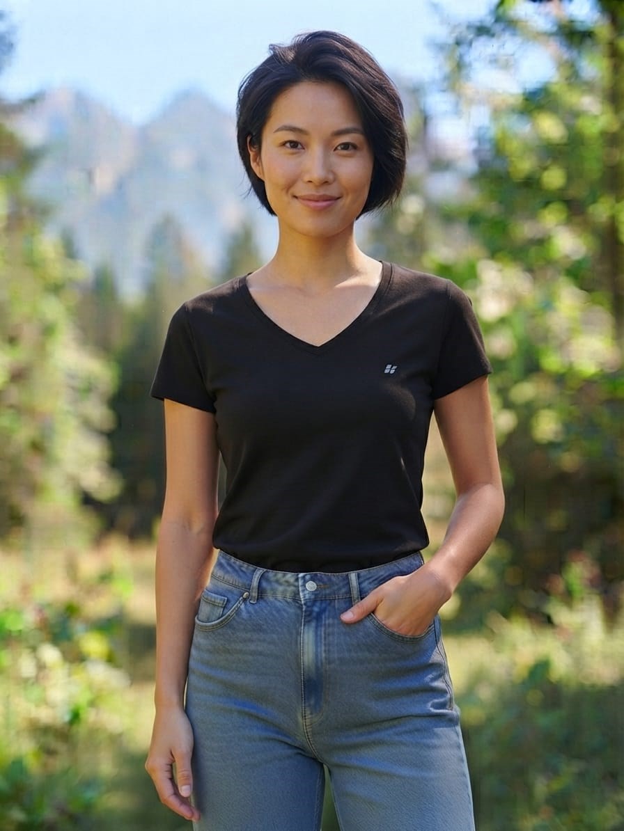 Huğlu OutdoorV Yakalı Bayan T-shirt