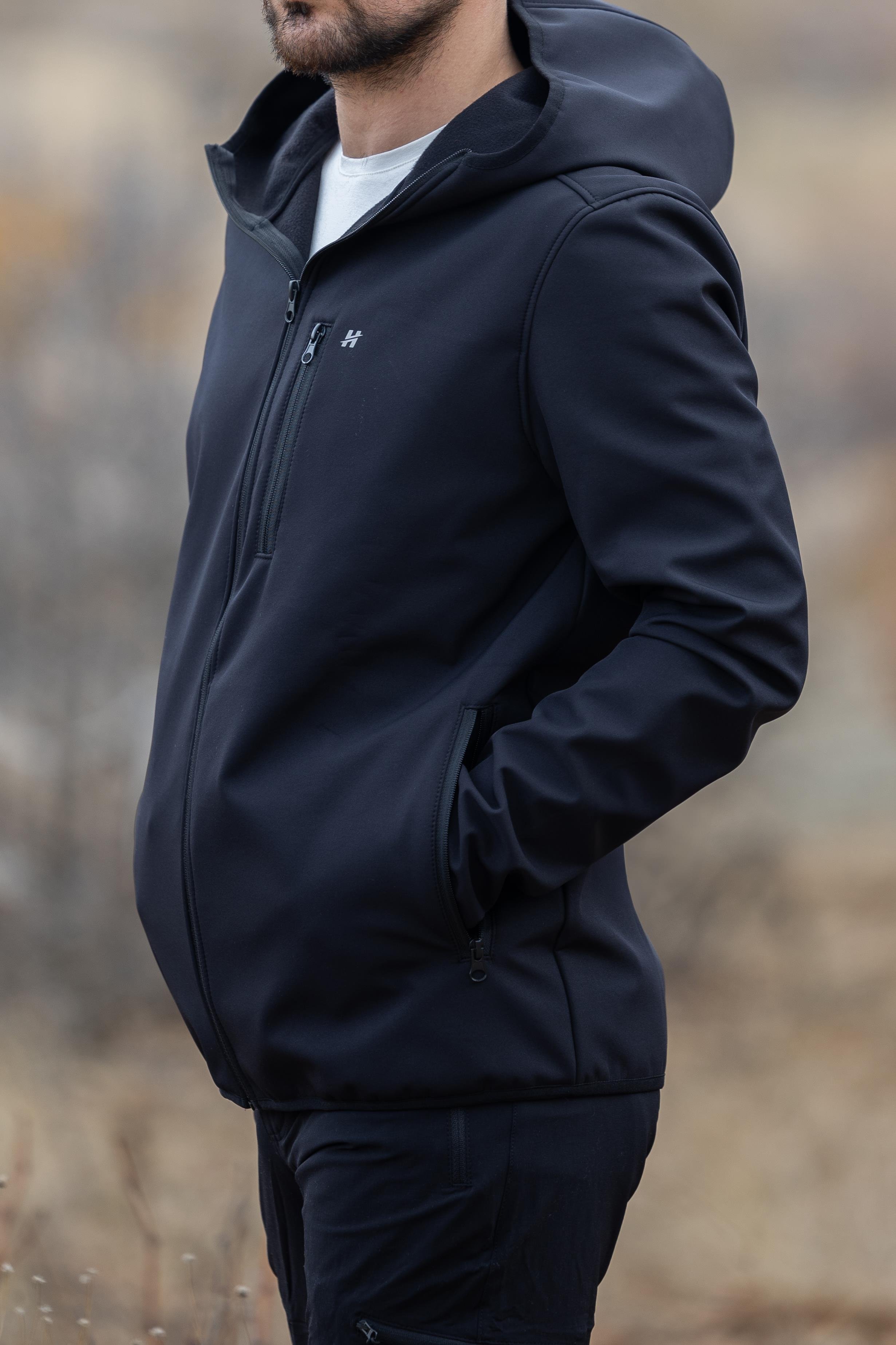 hugluoutdoorSiyah Kapüşonlu Softshell Mont