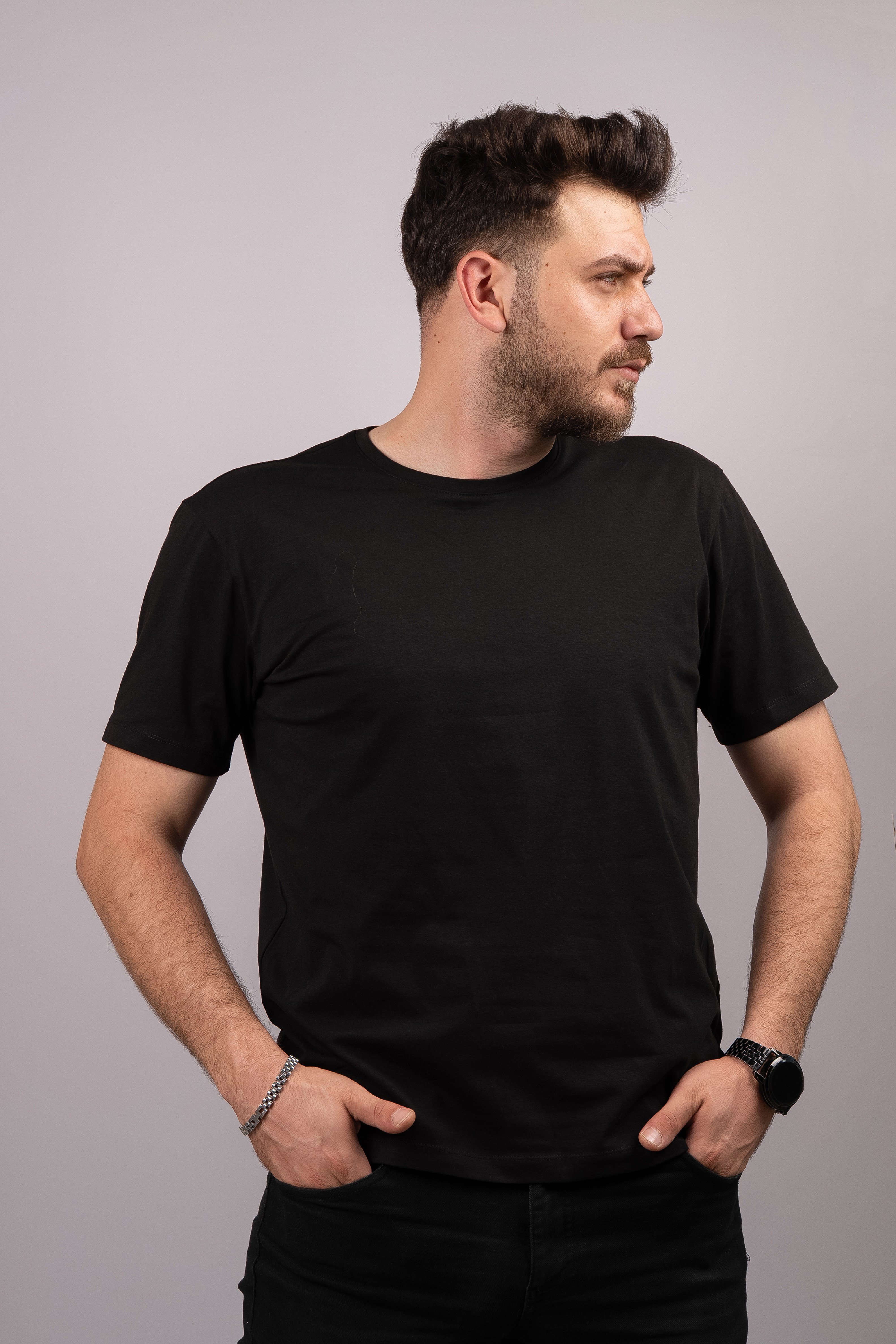 Huğlu Outdoor Fit Kalıp Baskısız Siyah T-shirt
