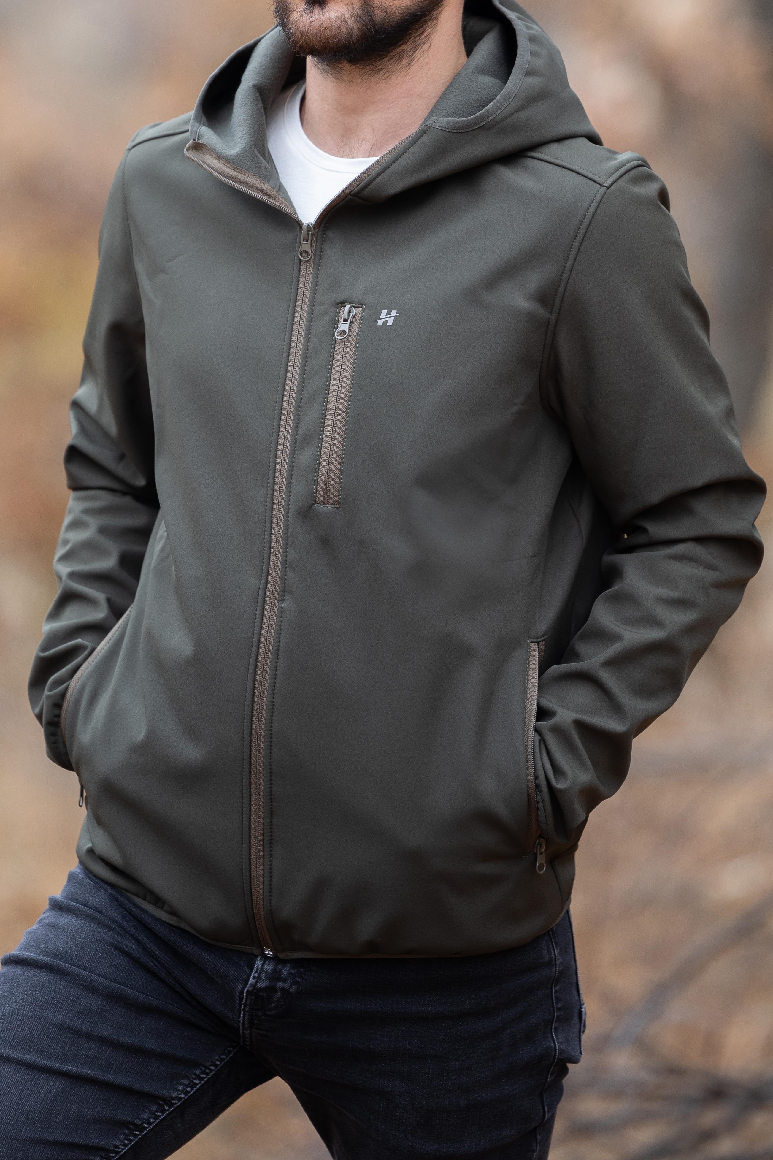 hugluoutdoorYeşil Kapüşonlu Softshell Mont