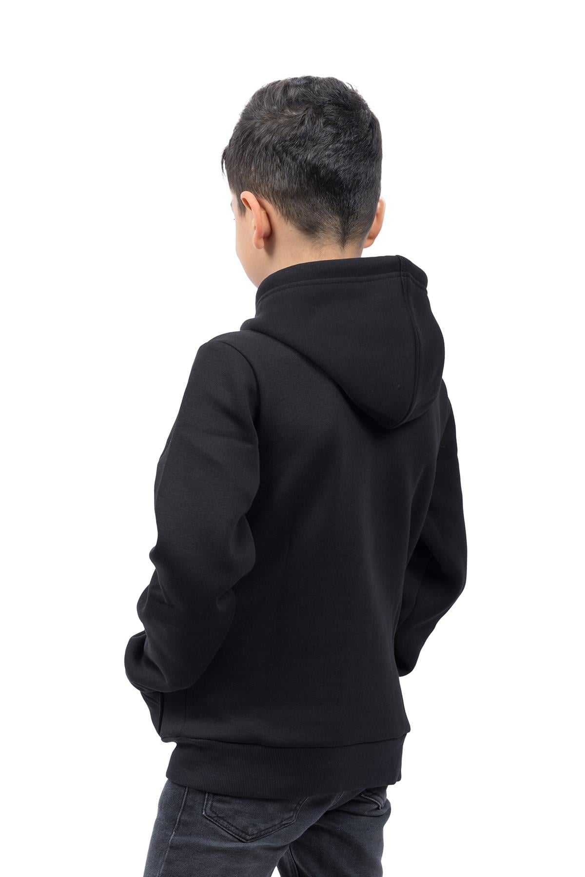 hugluoutdoorSiyah Kapüşonlu Çocuk Sweatshirt  Orman Temalı