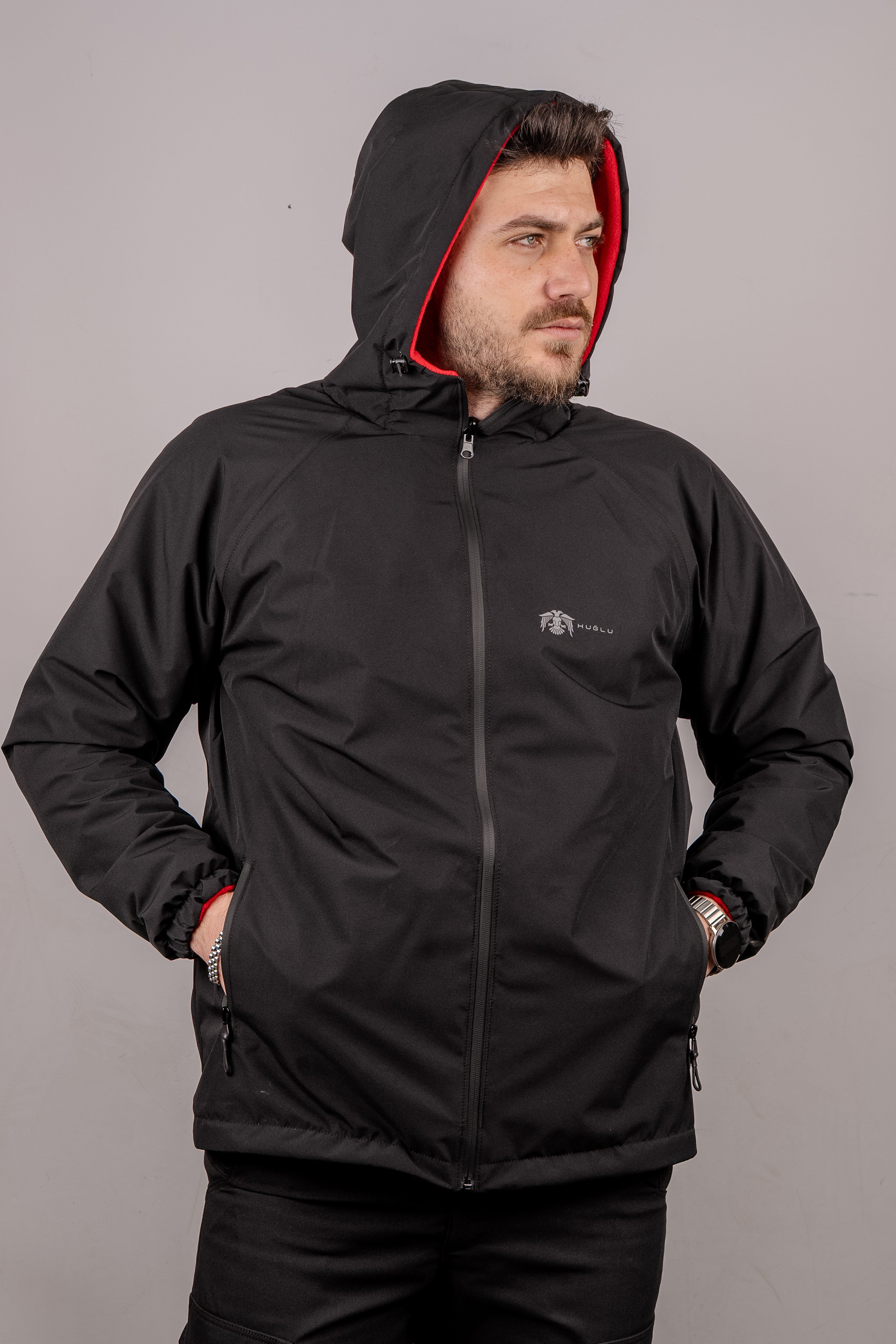 Huğlu Outdoor SİYAH- KIRMIZI ÇİFT TARAFLI YAĞMURLUK