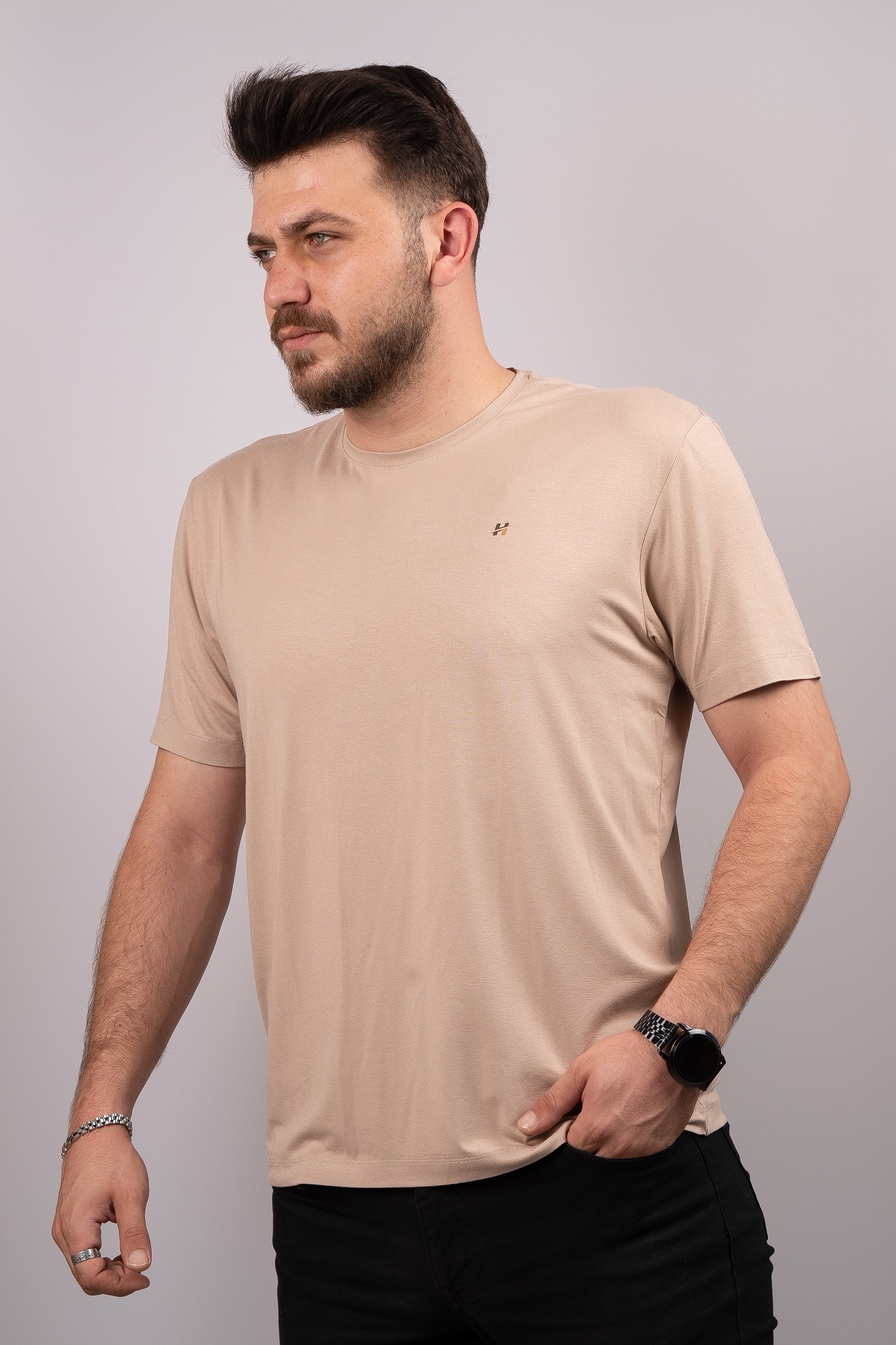 Huğlu Outdoor Bej Rahat Kalıp Viscon T-shirt