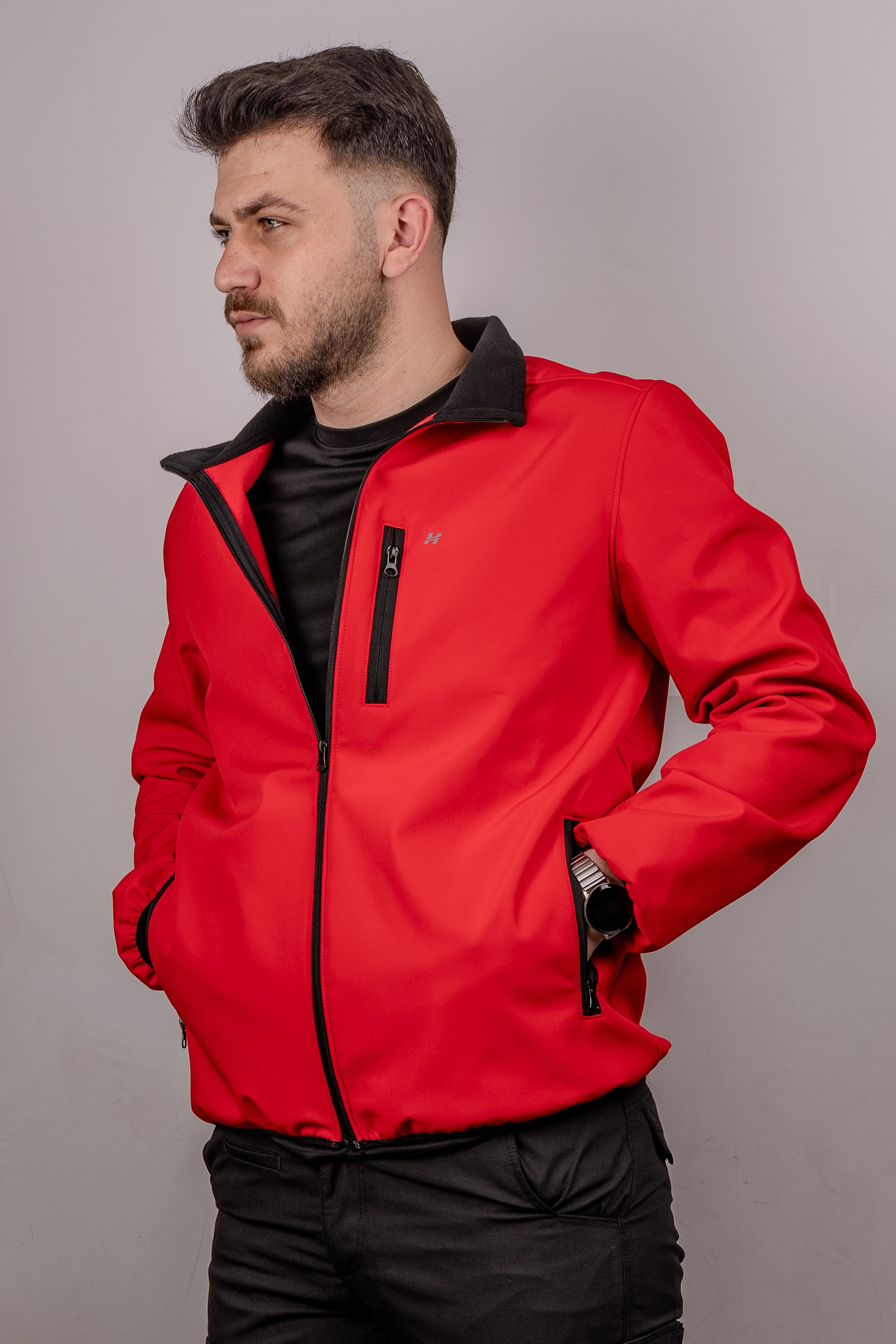 Huğlu Outdoor Kırmızı Softshell Dik Yaka Mont