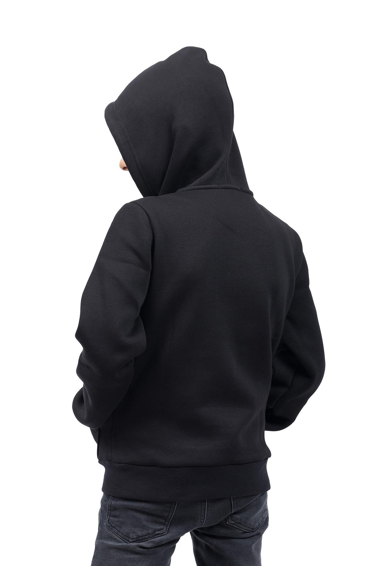 hugluoutdoorSiyah Kapüşonlu Çocuk Sweatshirt  Orman Temalı