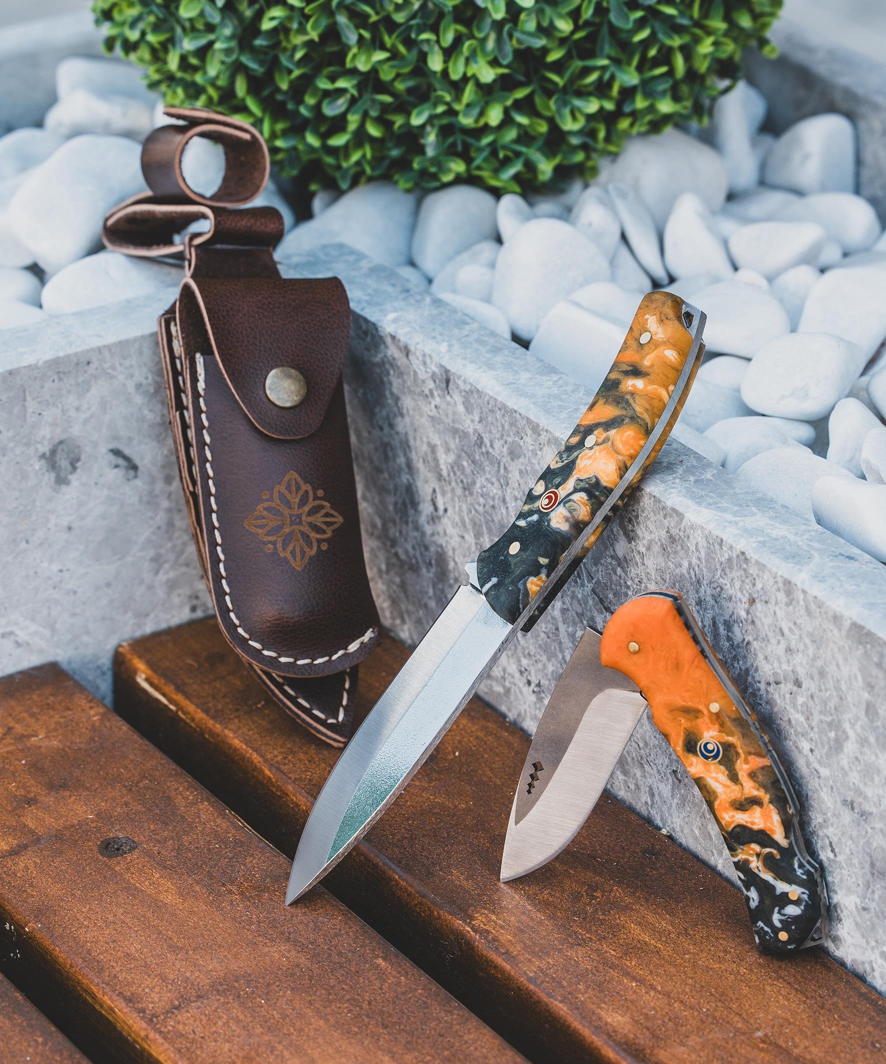 hugluoutdoorBaba Oğul Çakılı Turuncu + Siyah Çift renkli bıçak seti
