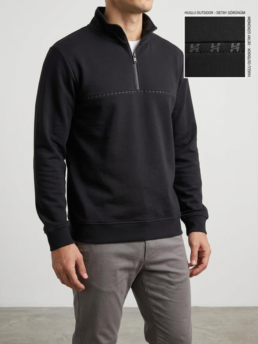Huğlu OutdoorSİYAH DİK YAKA İNTERLOK SWEATSHİRT