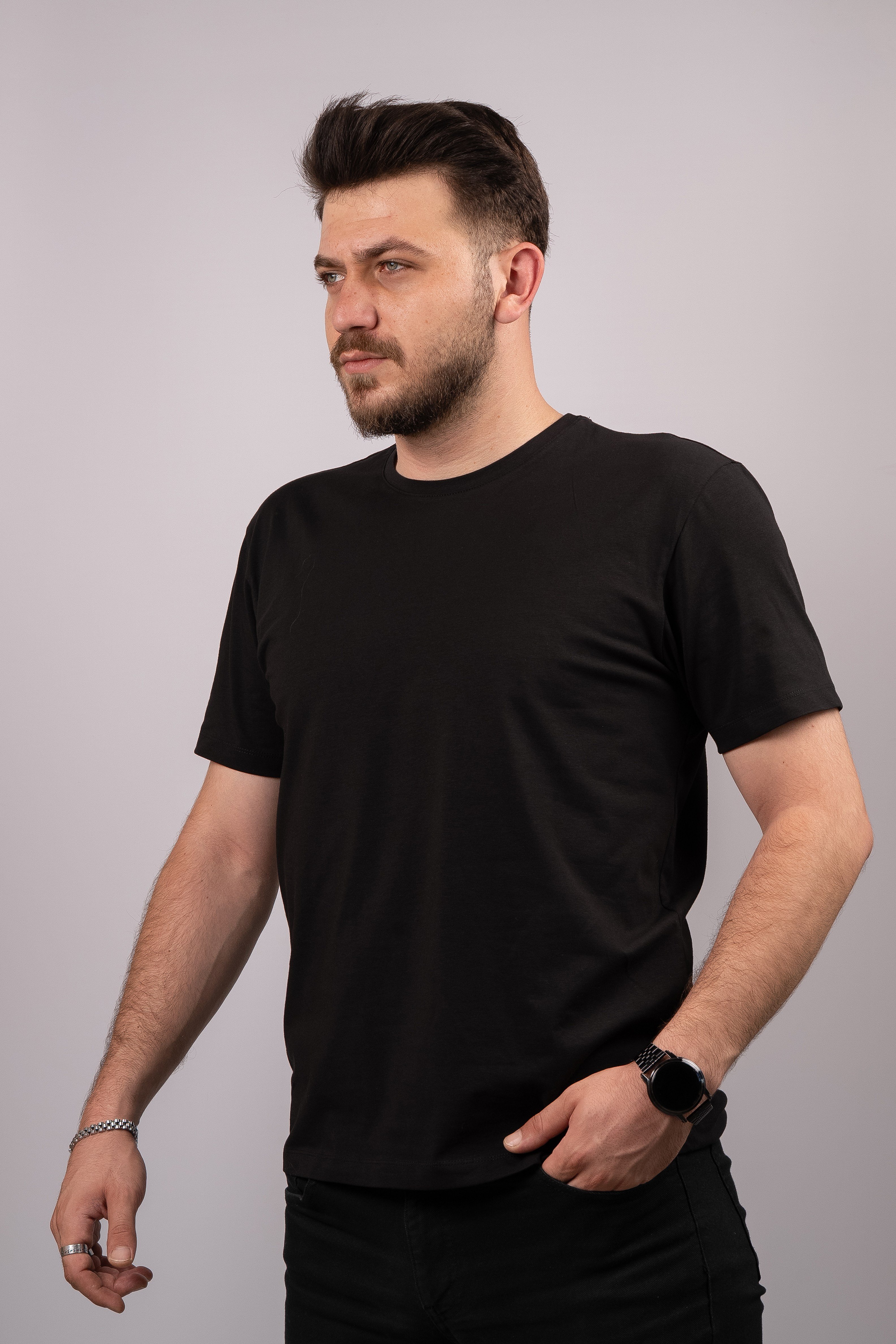 Huğlu Outdoor Fit Kalıp Baskısız Siyah T-shirt