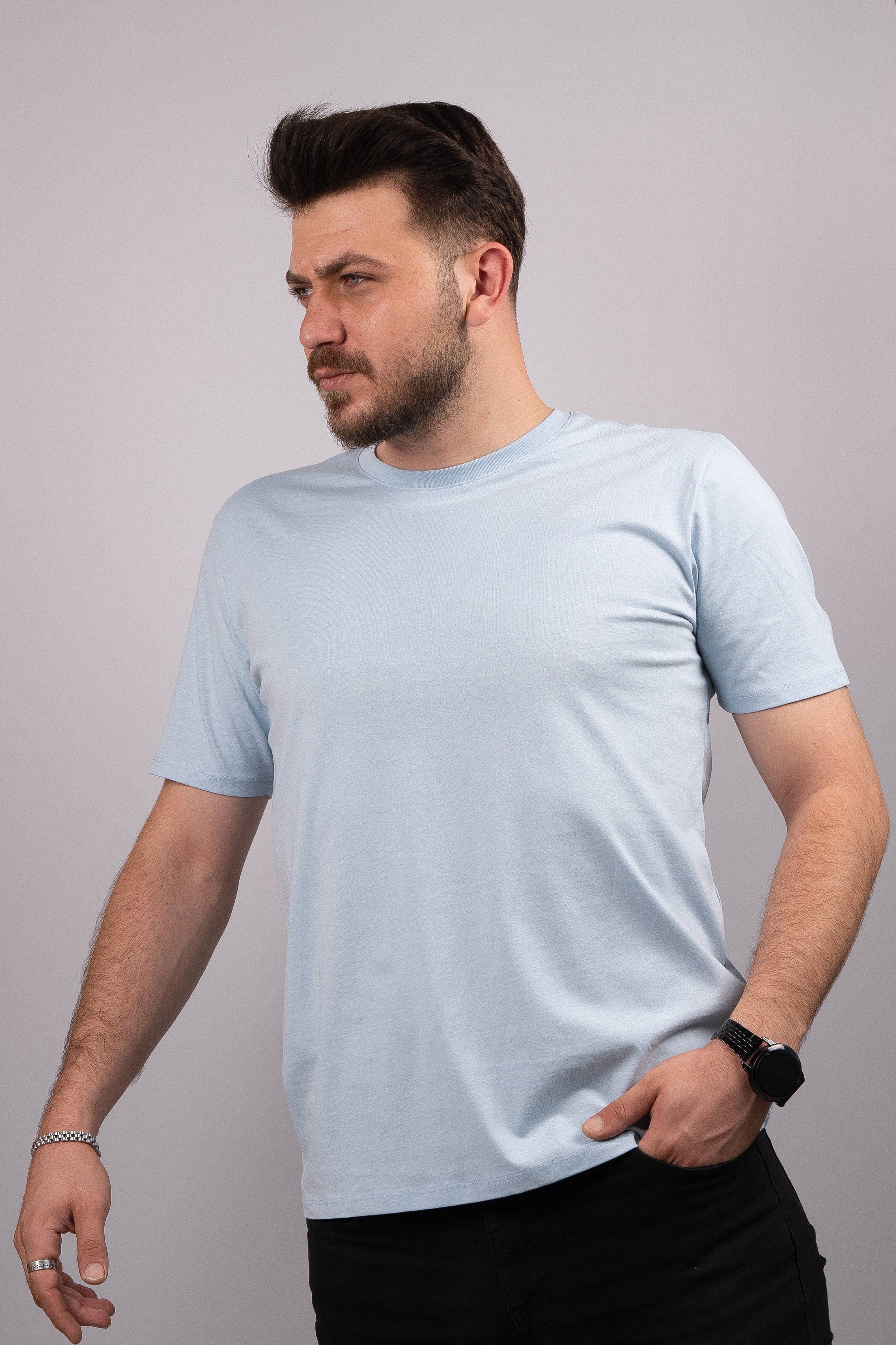 Huğlu Outdoor Fit Kalıp Baskısız Mavi T-shirt