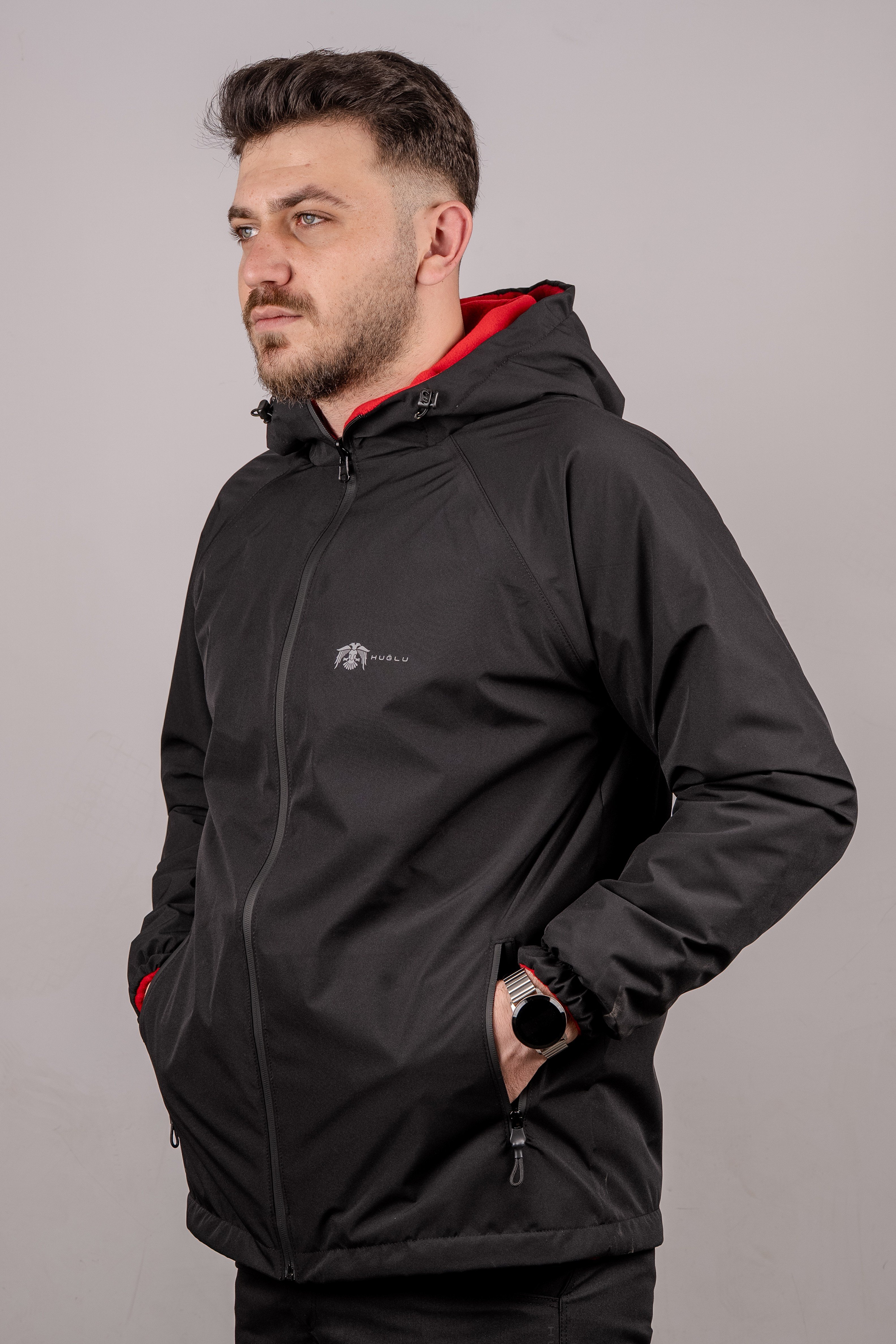 Huğlu Outdoor SİYAH- KIRMIZI ÇİFT TARAFLI YAĞMURLUK