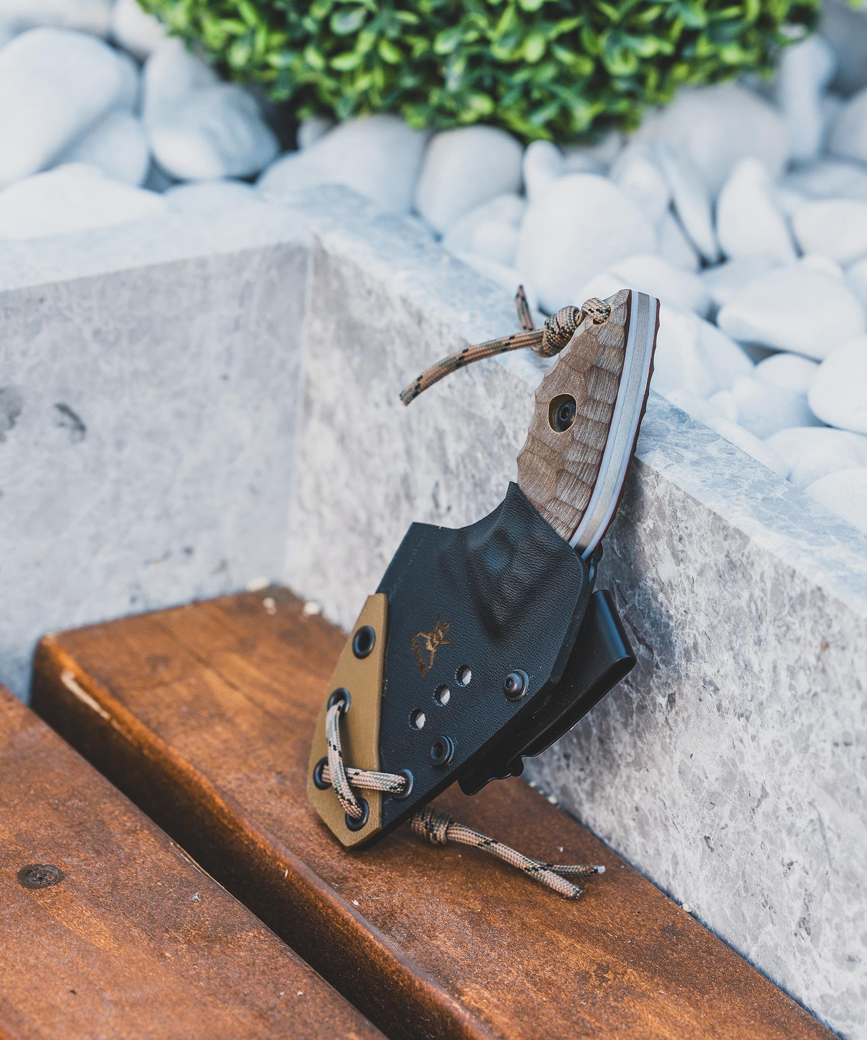 hugluoutdoorÇelik Damascus Mini Ahşap Kabzalı Bıçak