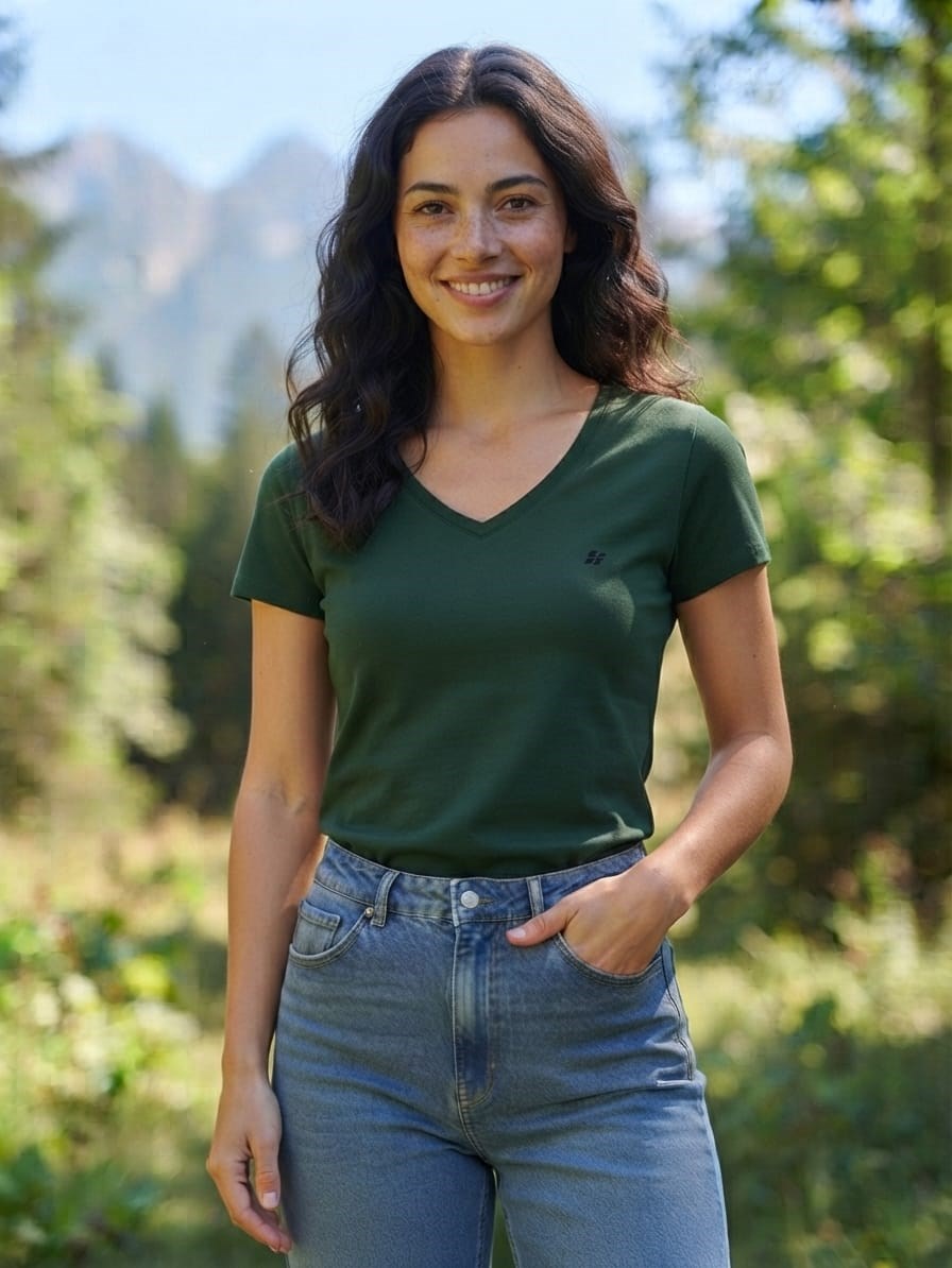 Huğlu OutdoorV Yakalı Bayan T-shirt