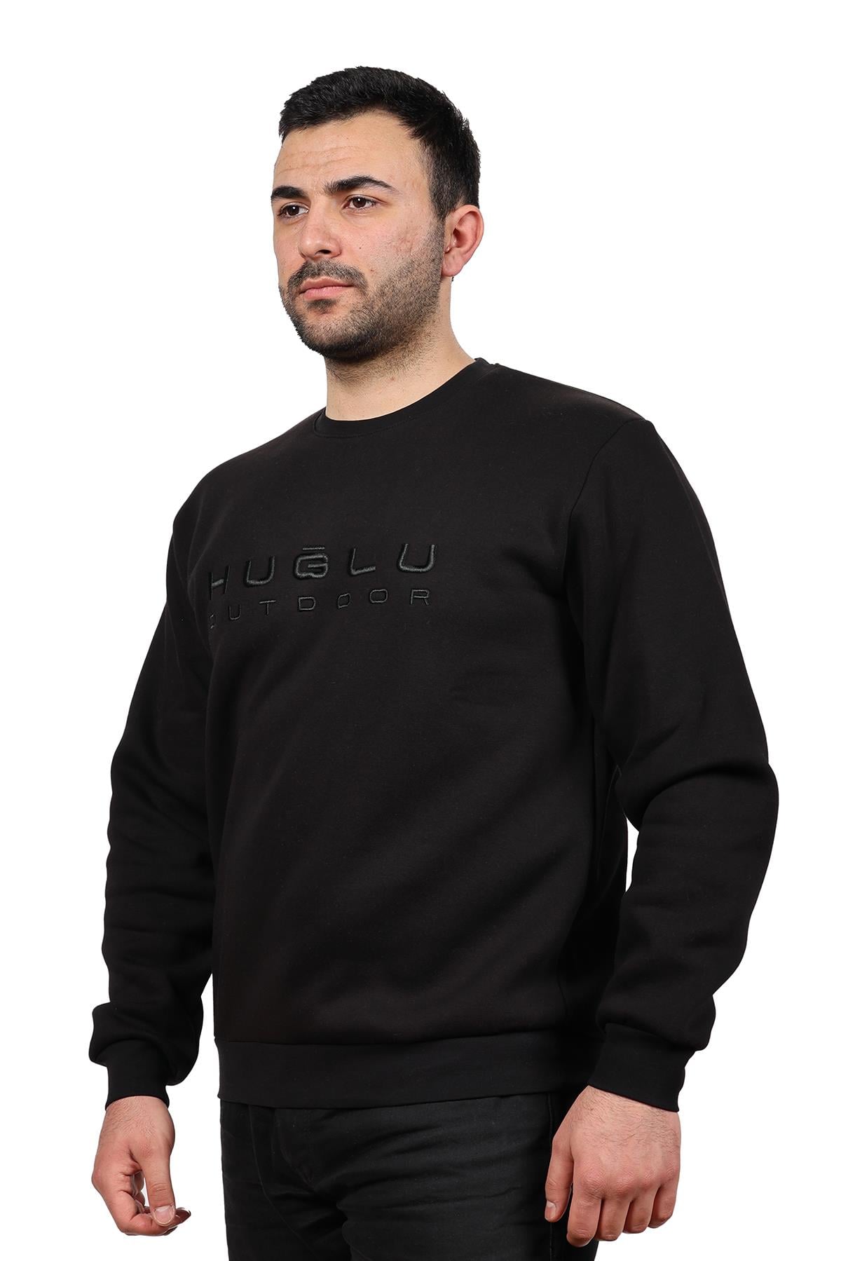 hugluoutdoorSiyah Üç İp Basic Sweatshirt HUĞLU