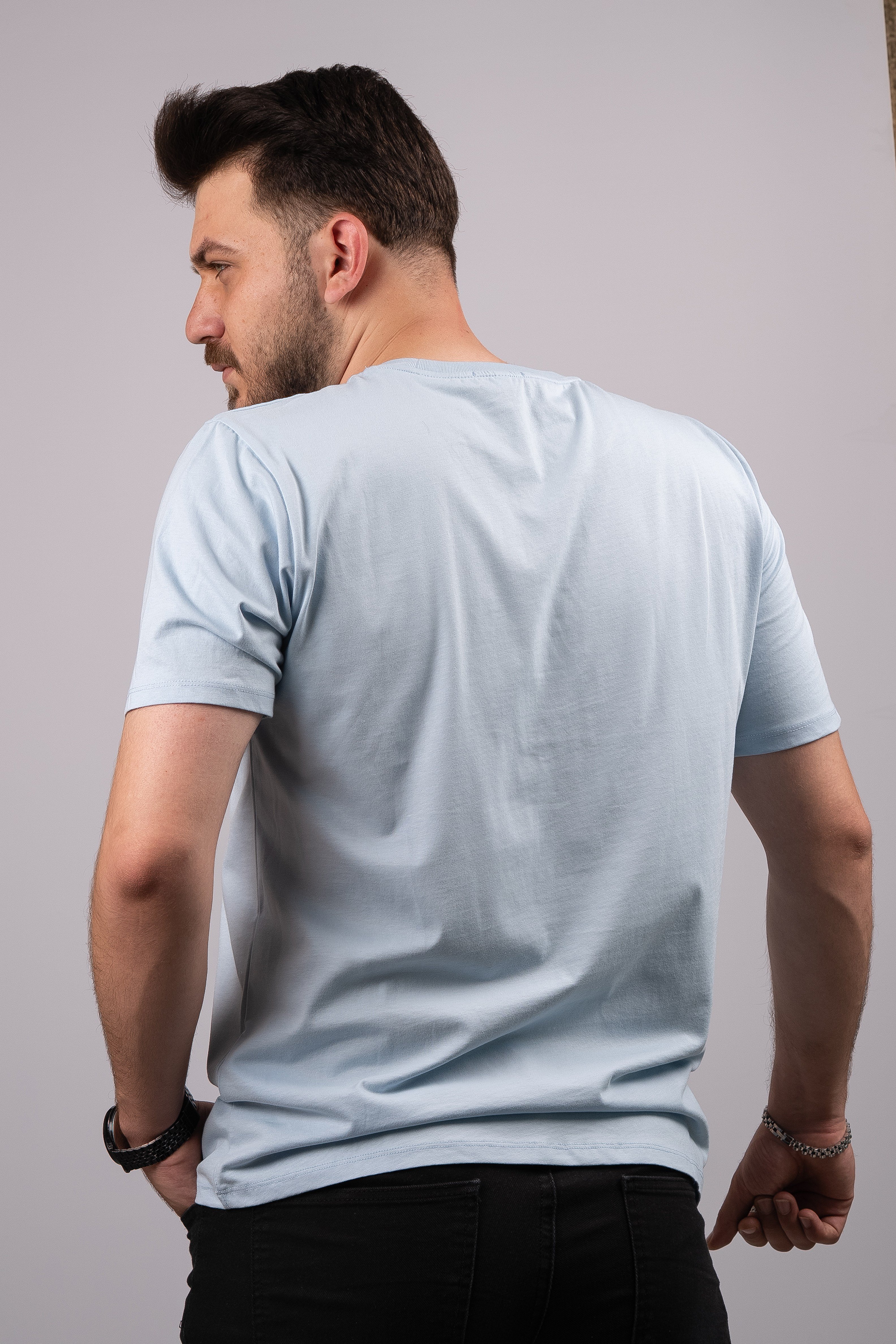 Huğlu Outdoor Fit Kalıp Baskısız Mavi T-shirt