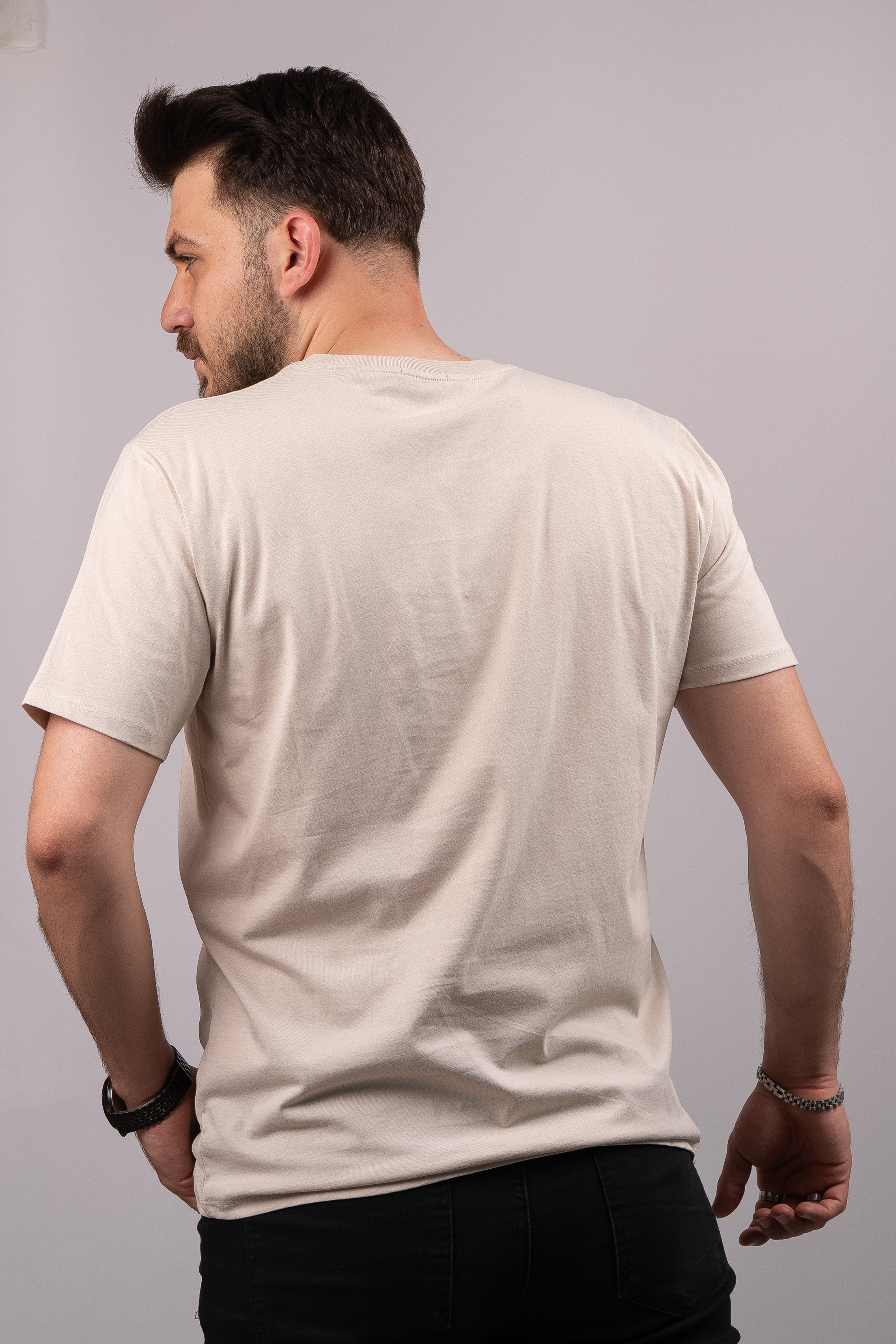 Huğlu Outdoor Fit Kalıp Baskısız Bej T-shirt