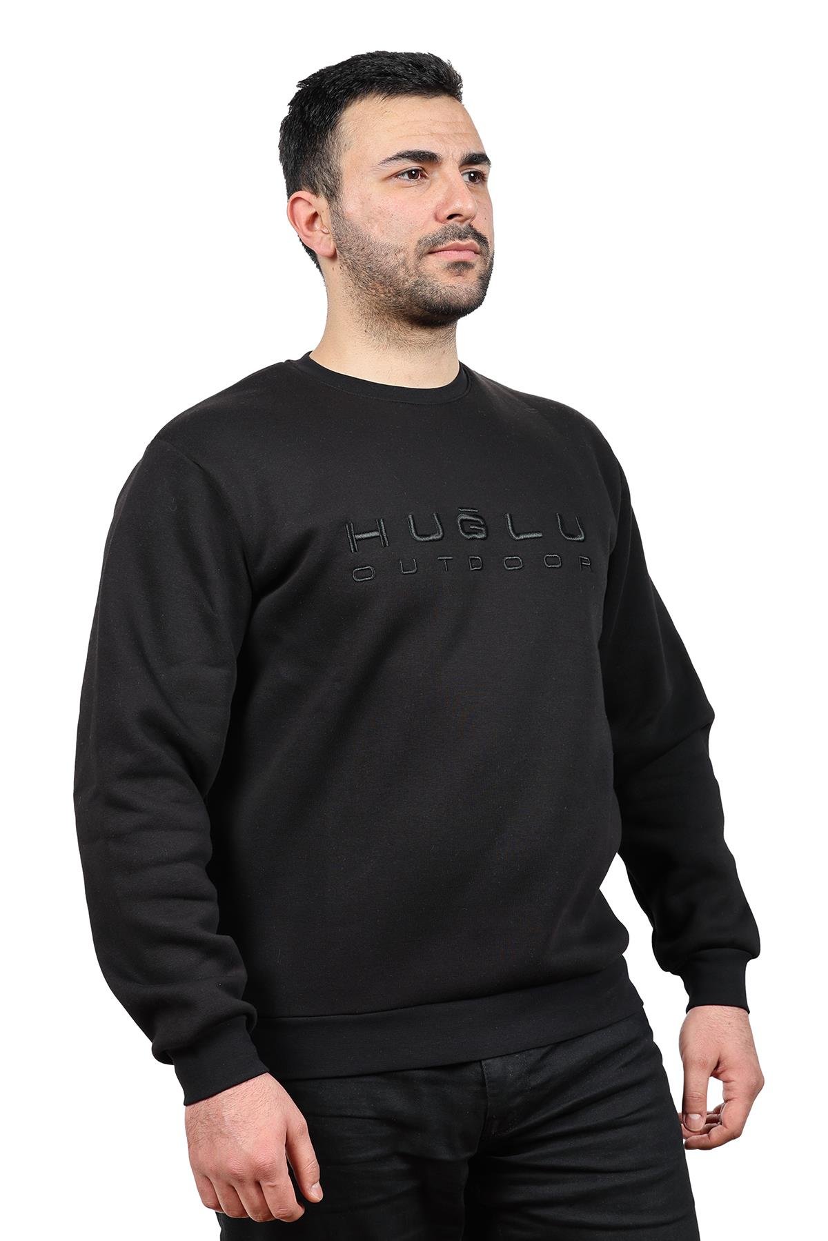 hugluoutdoorSiyah Üç İp Basic Sweatshirt HUĞLU